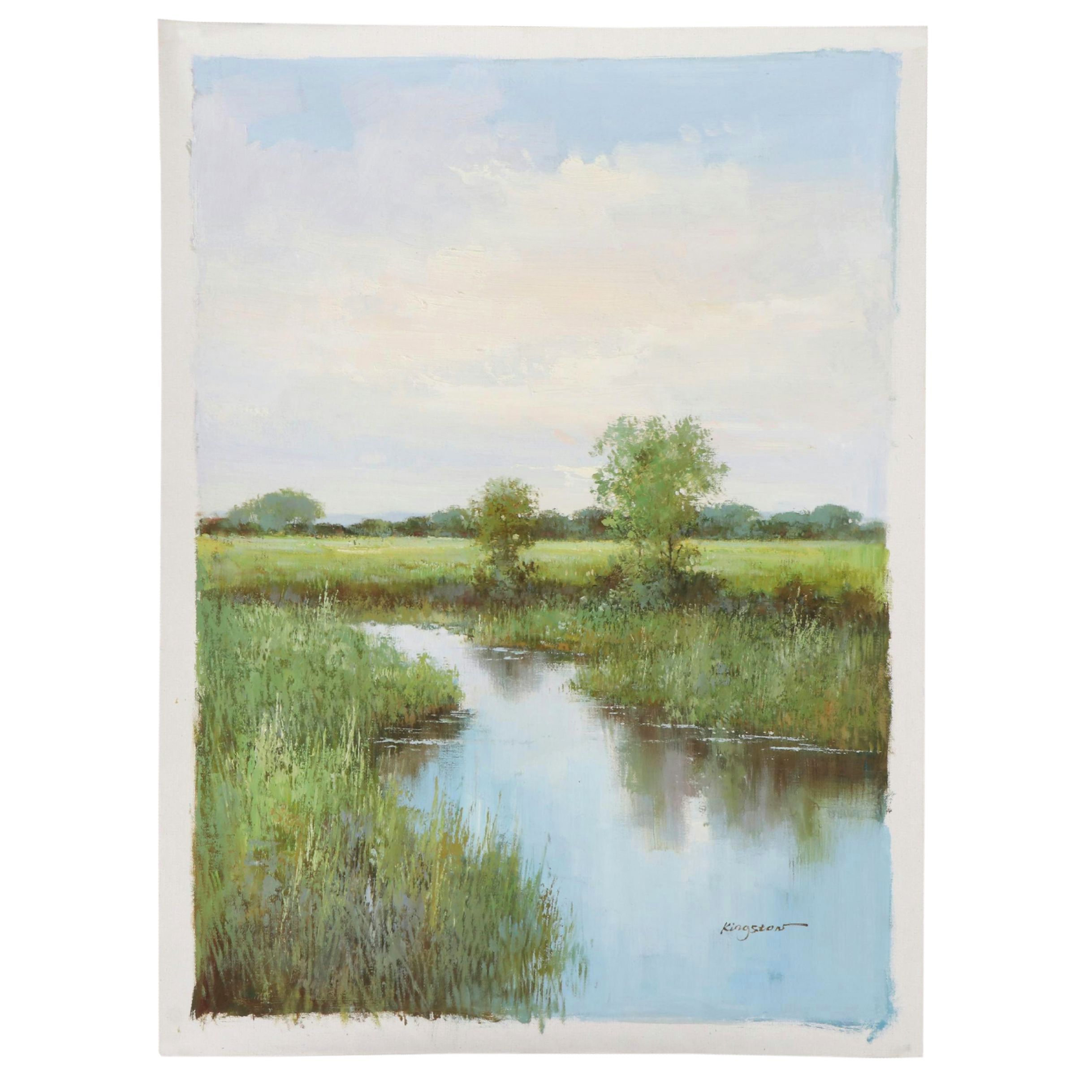 Kingston Marsh Landscape Oil Painting, 21st Century