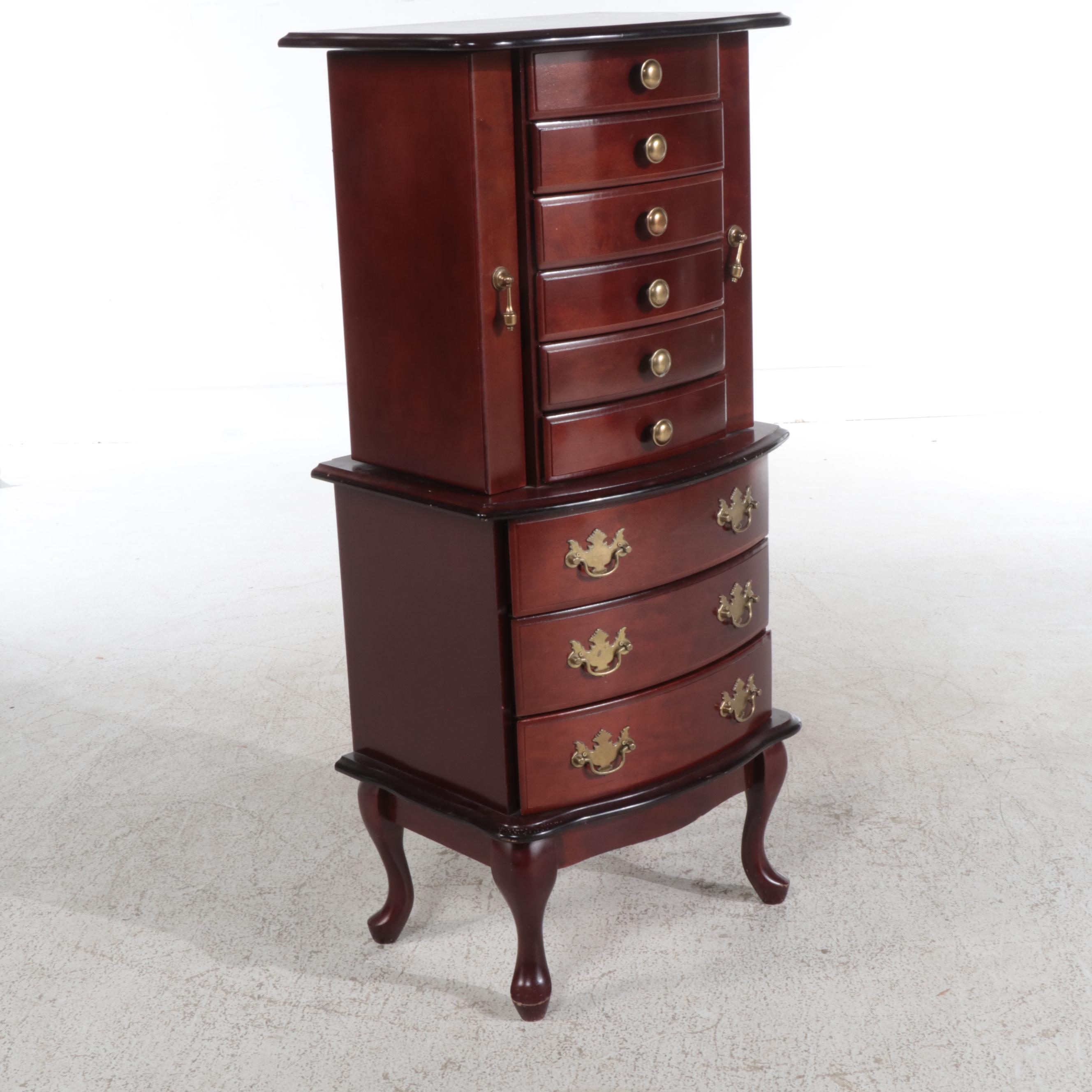 Queen Anne Style Mahogany Finish Jewelry Armoire
