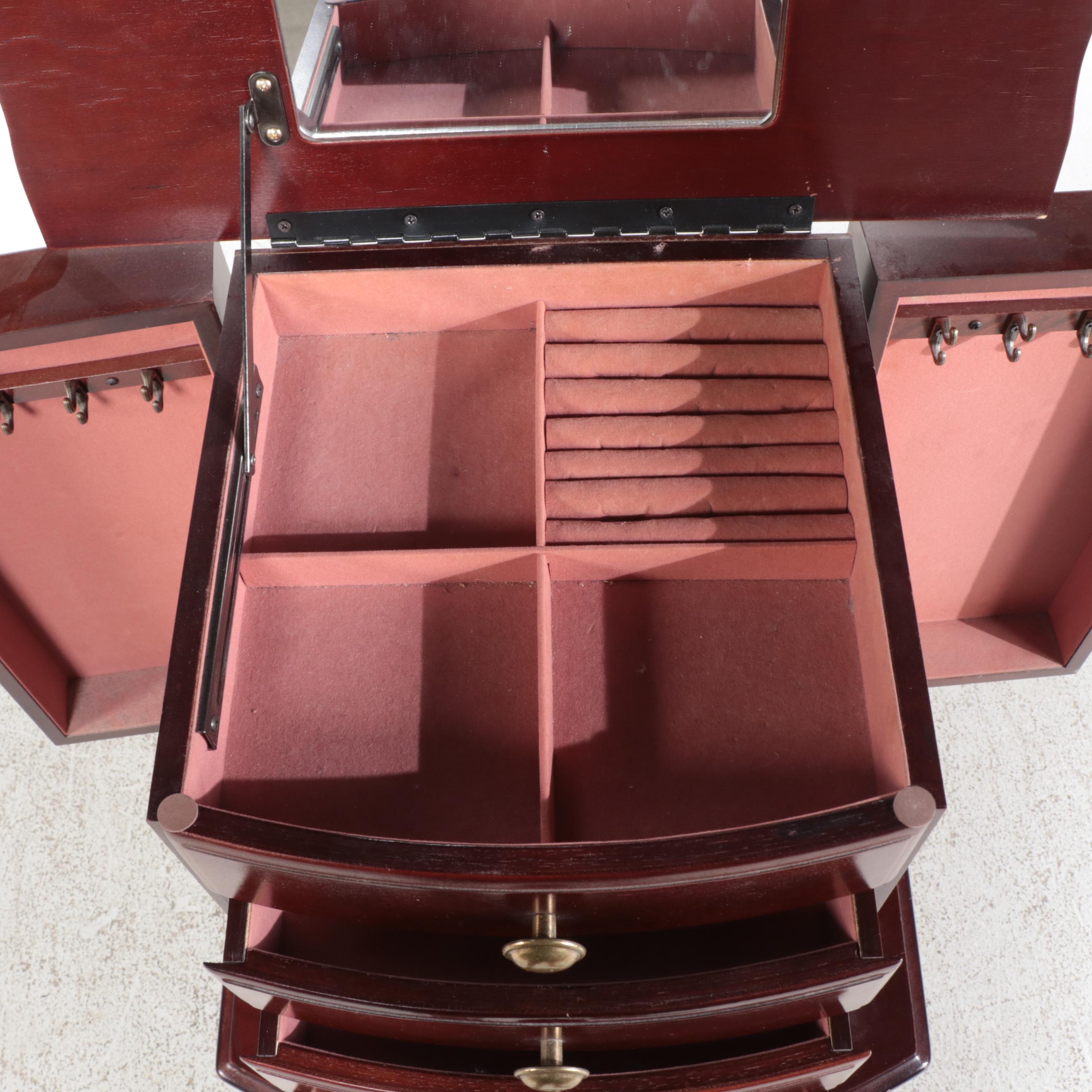 Queen Anne Style Mahogany Finish Jewelry Armoire