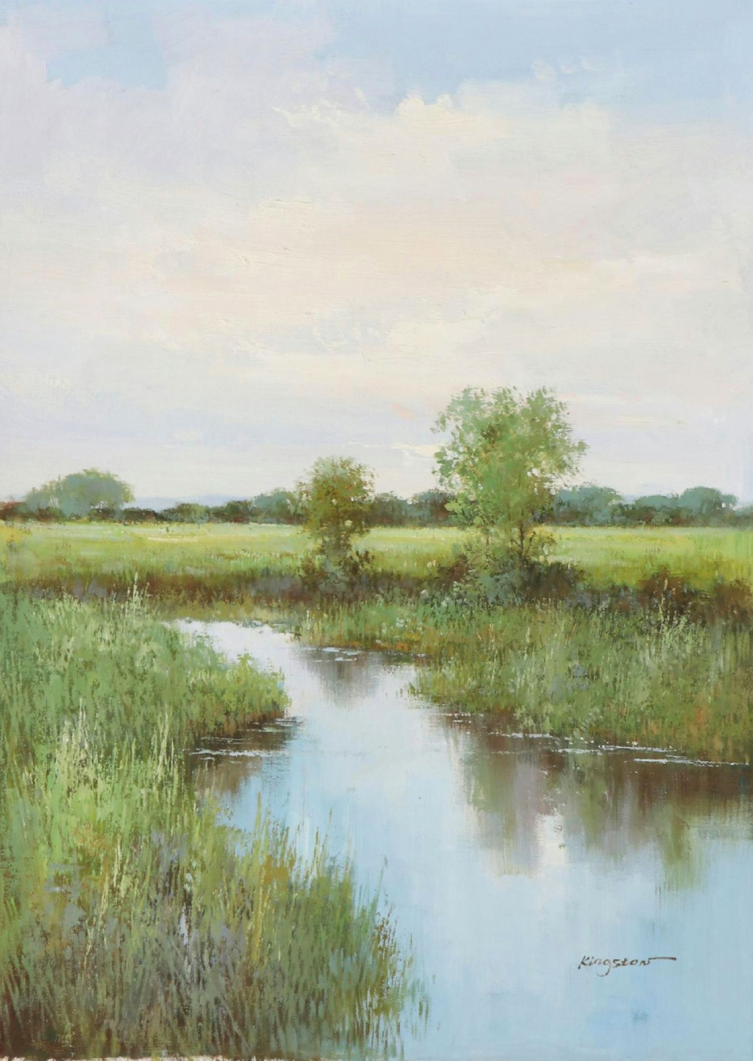 Kingston Marsh Landscape Oil Painting, 21st Century