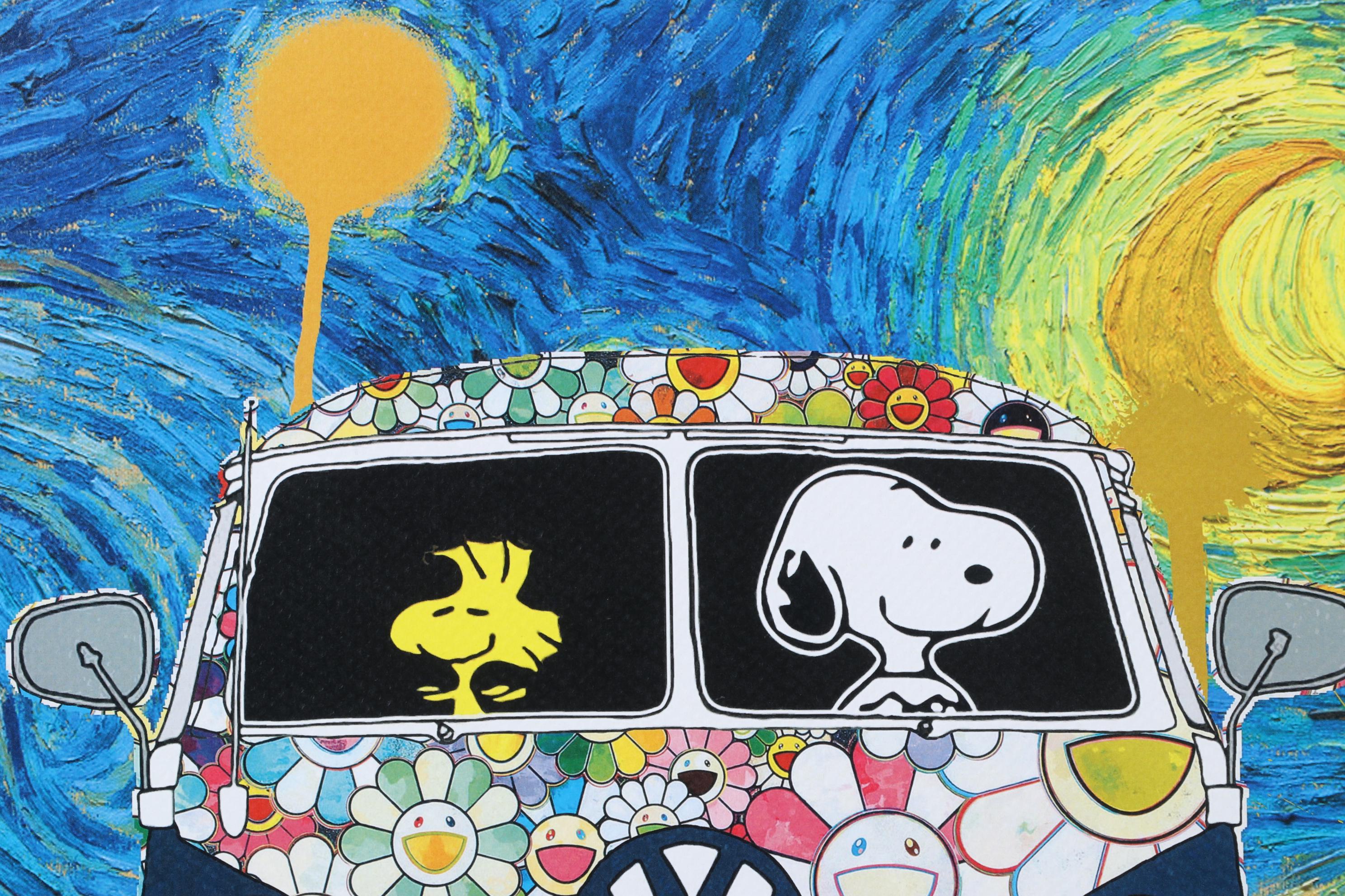 Death NYC Pop Art Graphic Print of Snoopy and Woodstock in VW Bus