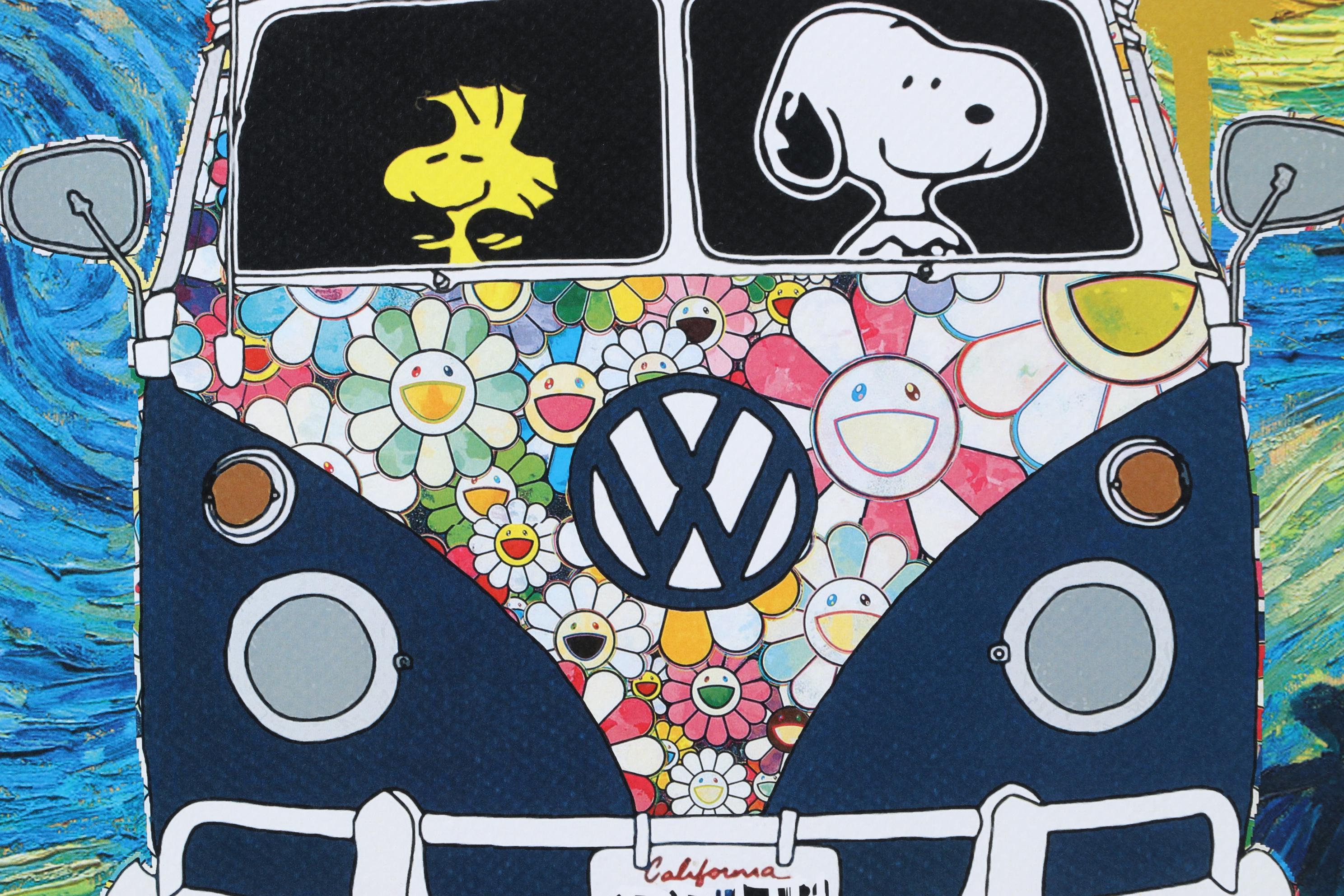 Death NYC Pop Art Graphic Print of Snoopy and Woodstock in VW Bus