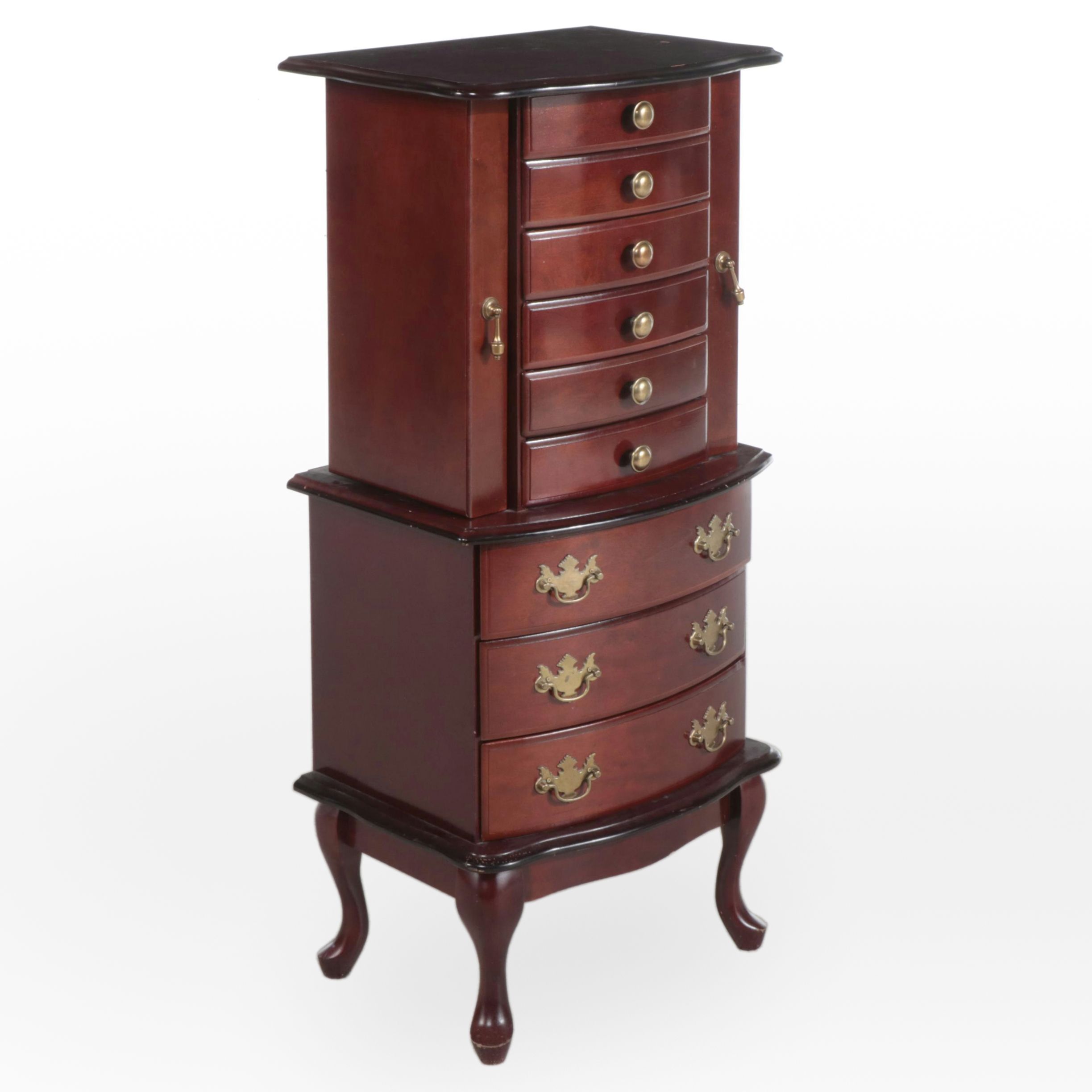 Queen Anne Style Mahogany Finish Jewelry Armoire