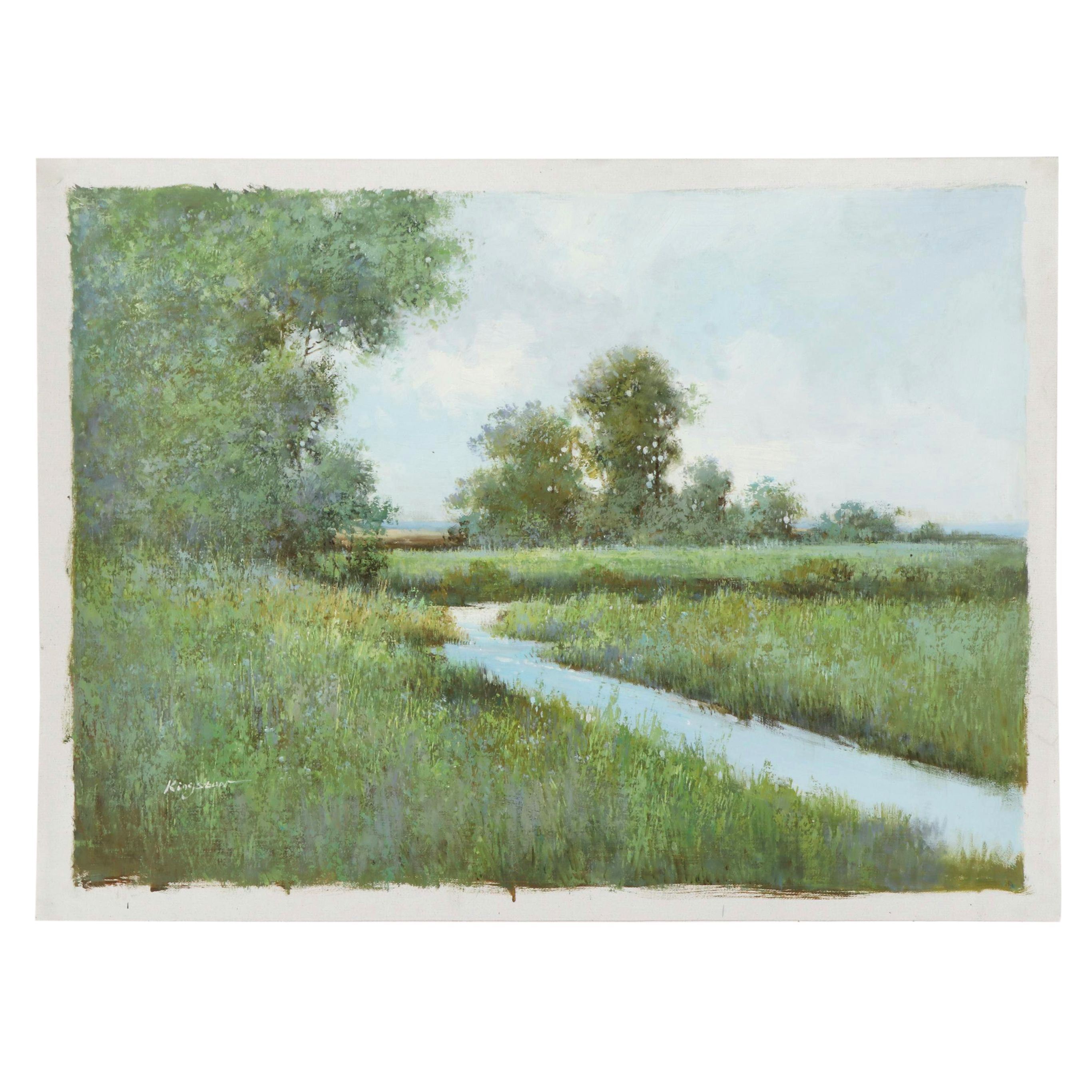 Kingston Marsh Landscape Oil Painting, 21st Century