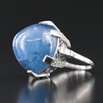 Art Deco Platinum 90.45 CT Star Sapphire and Diamond Ring