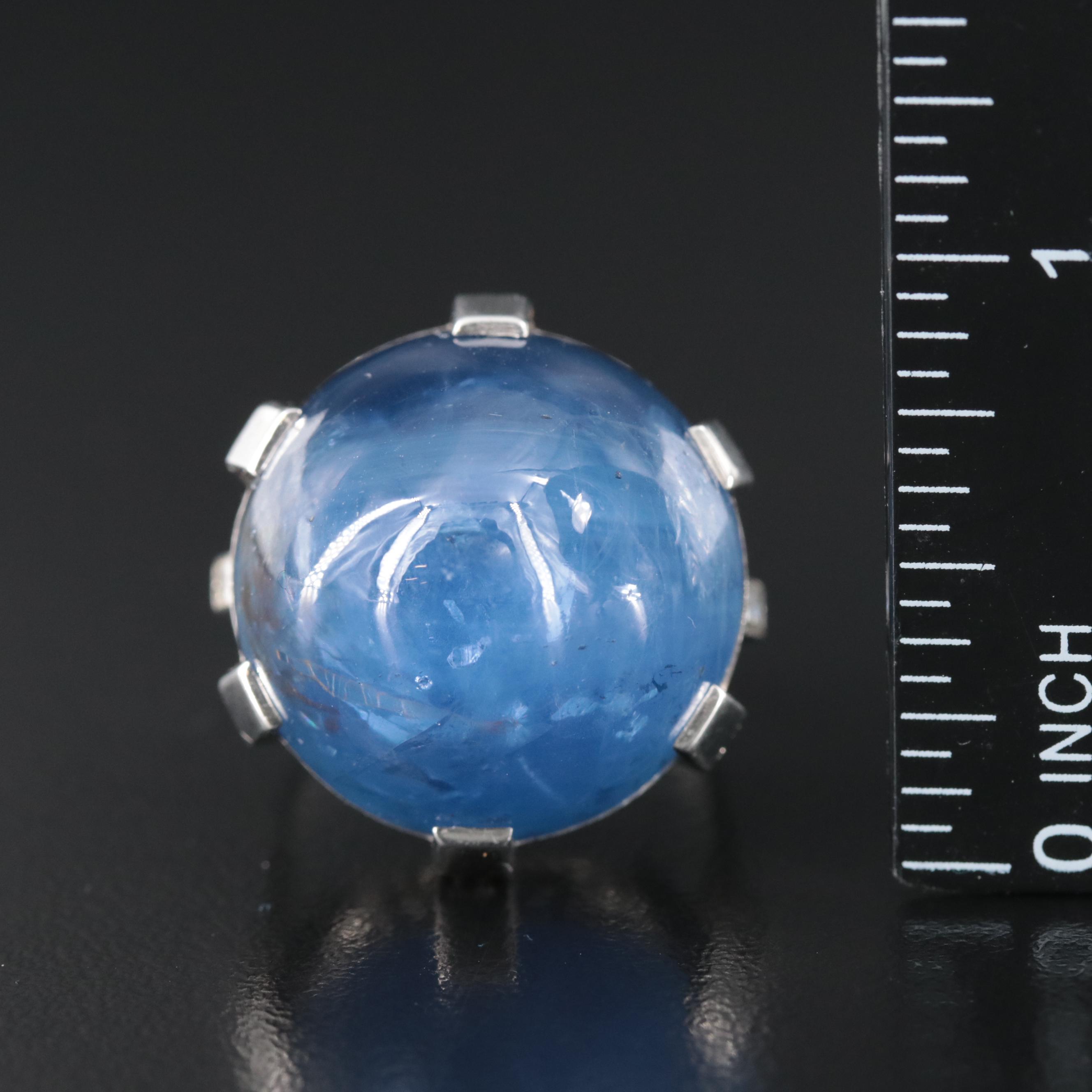 Art Deco Platinum 90.45 CT Star Sapphire and Diamond Ring