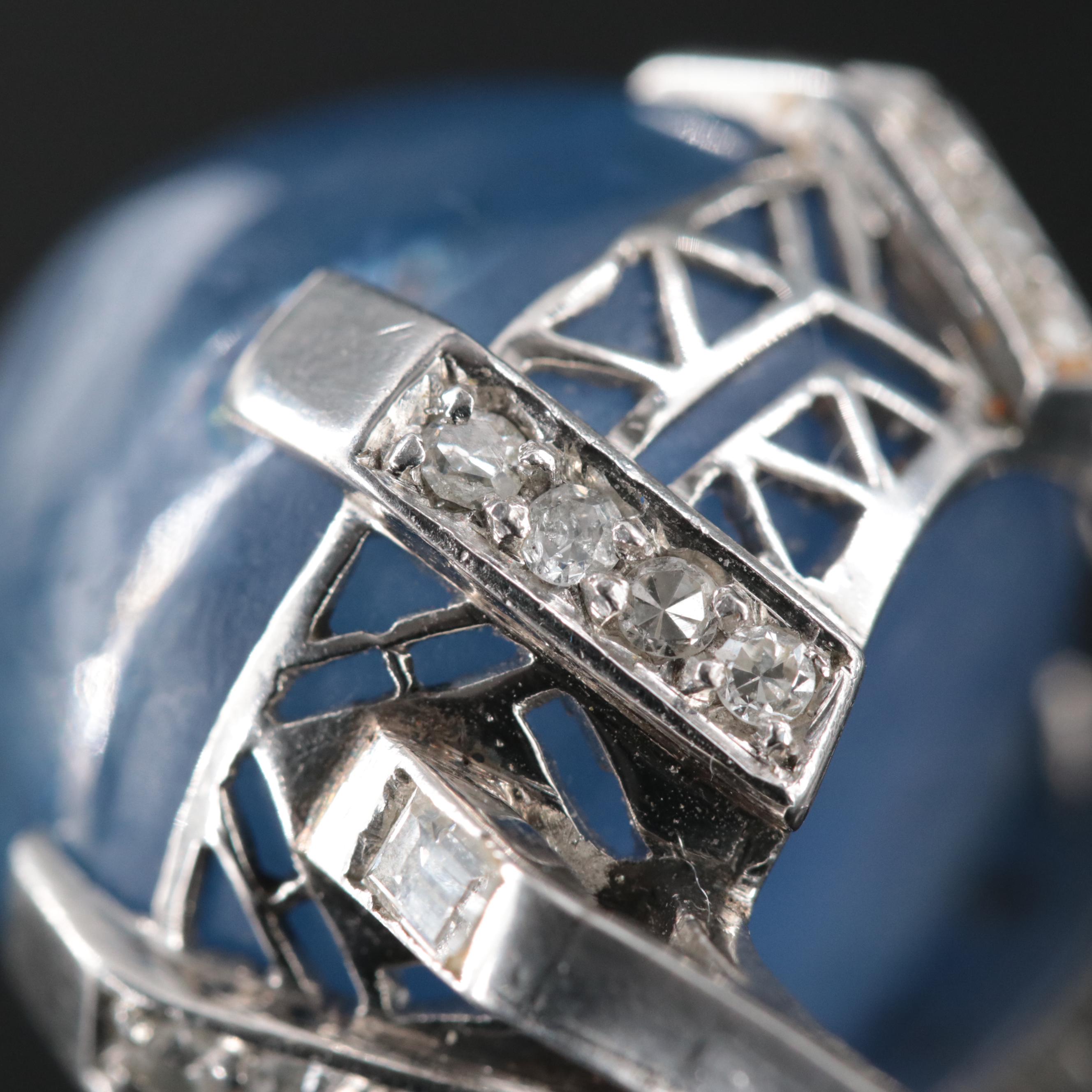 Art Deco Platinum 90.45 CT Star Sapphire and Diamond Ring