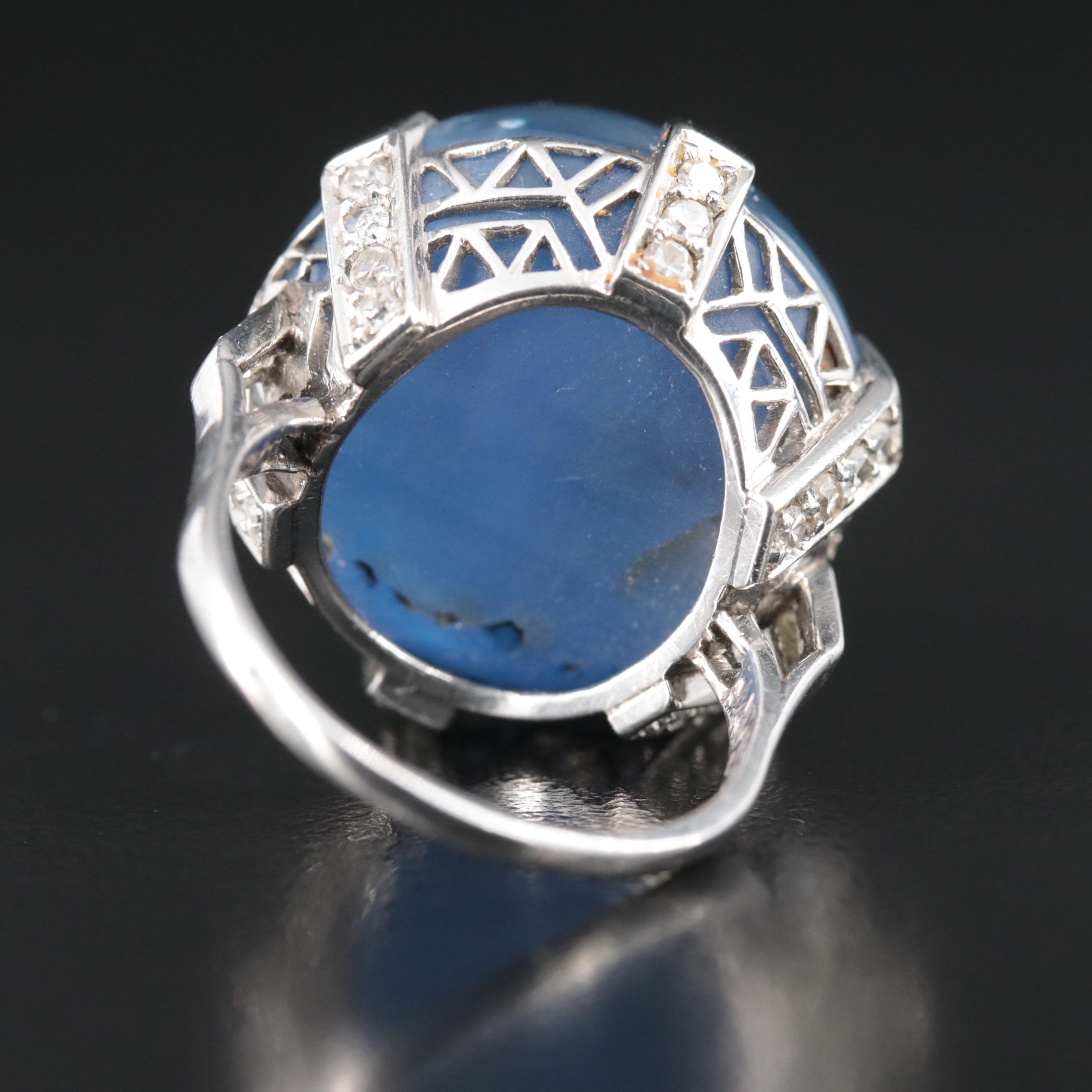 Art Deco Platinum 90.45 CT Star Sapphire and Diamond Ring