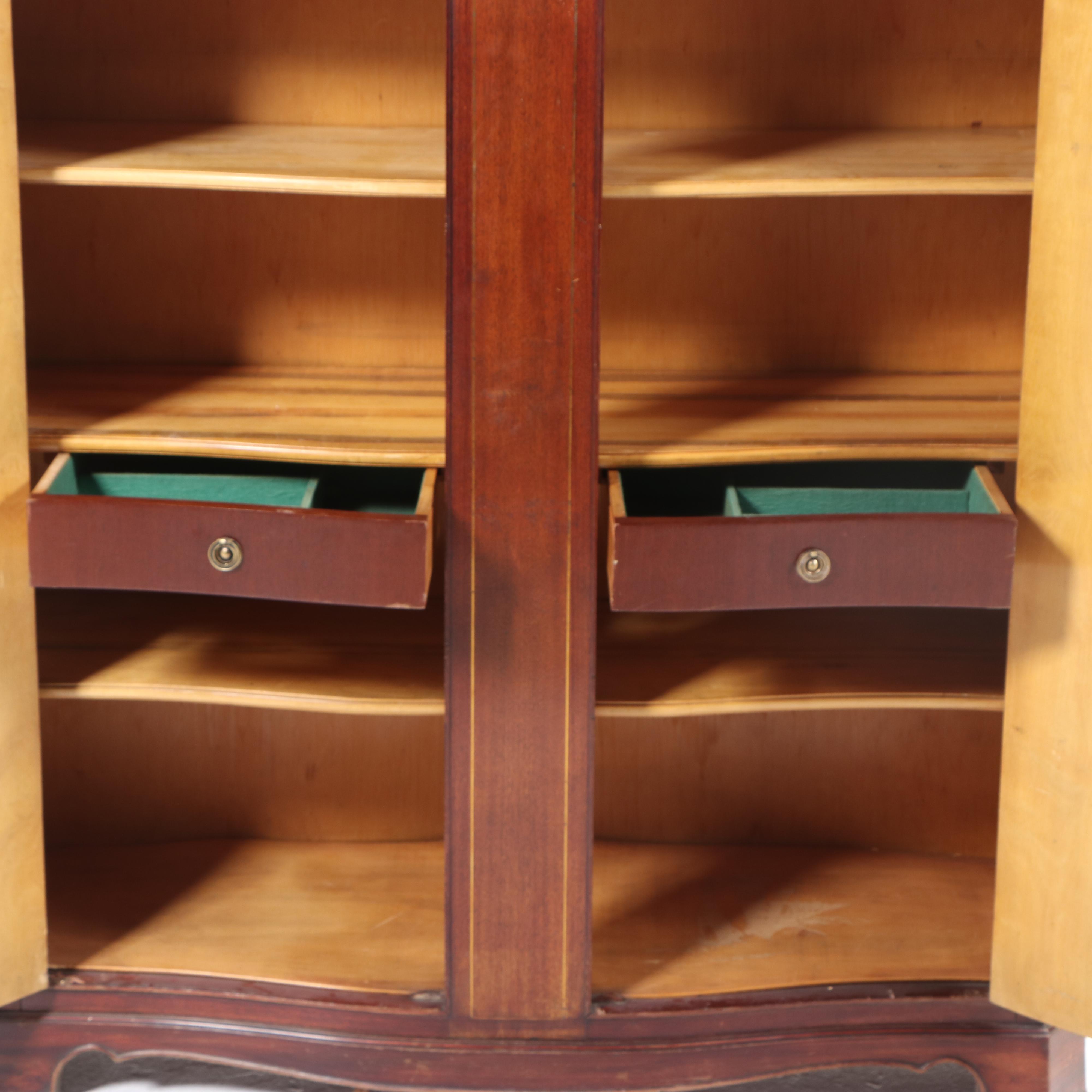 Edwardian Mahogany, Brass-Strung, and Marble Top Serpentine Side Cabinet