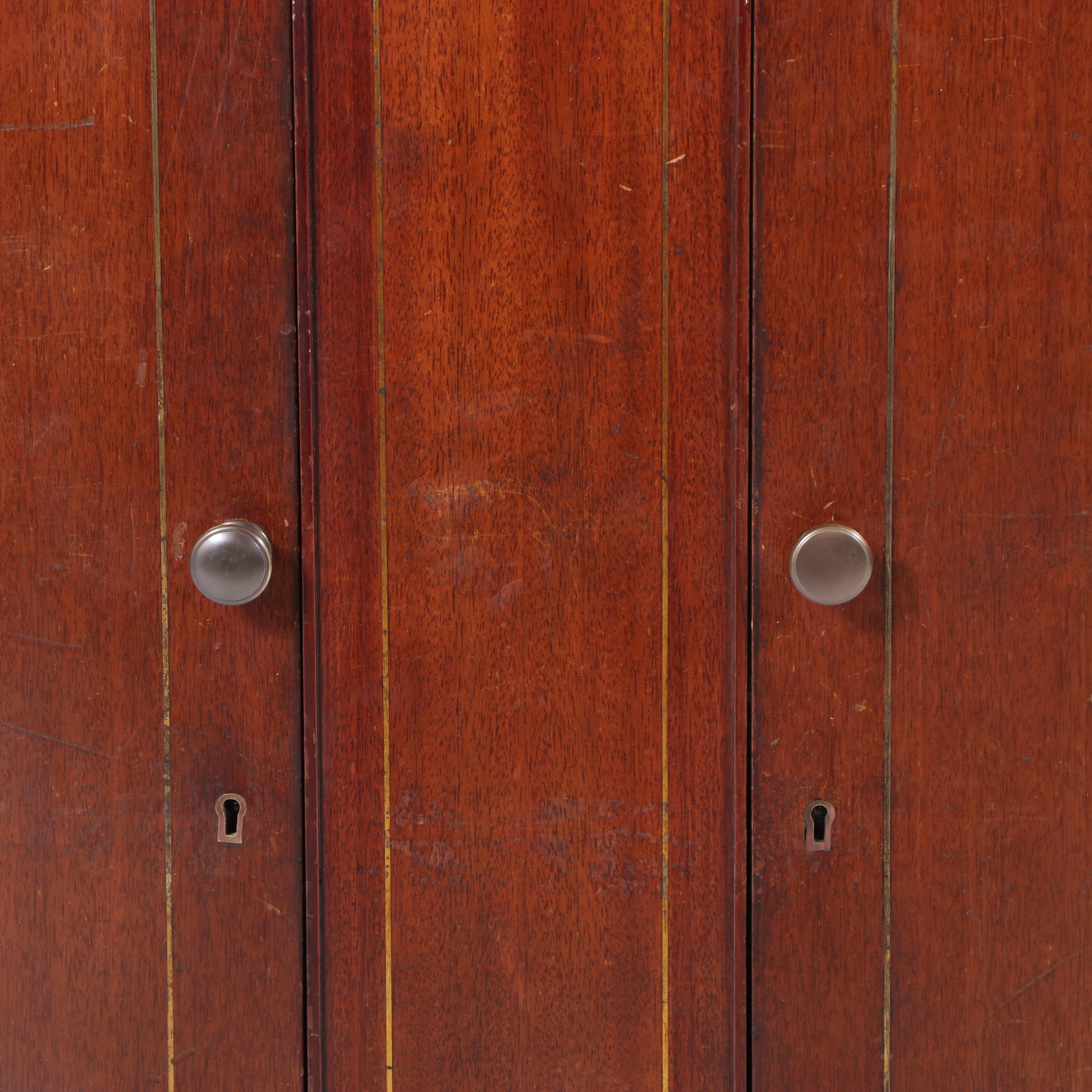 Edwardian Mahogany, Brass-Strung, and Marble Top Serpentine Side Cabinet