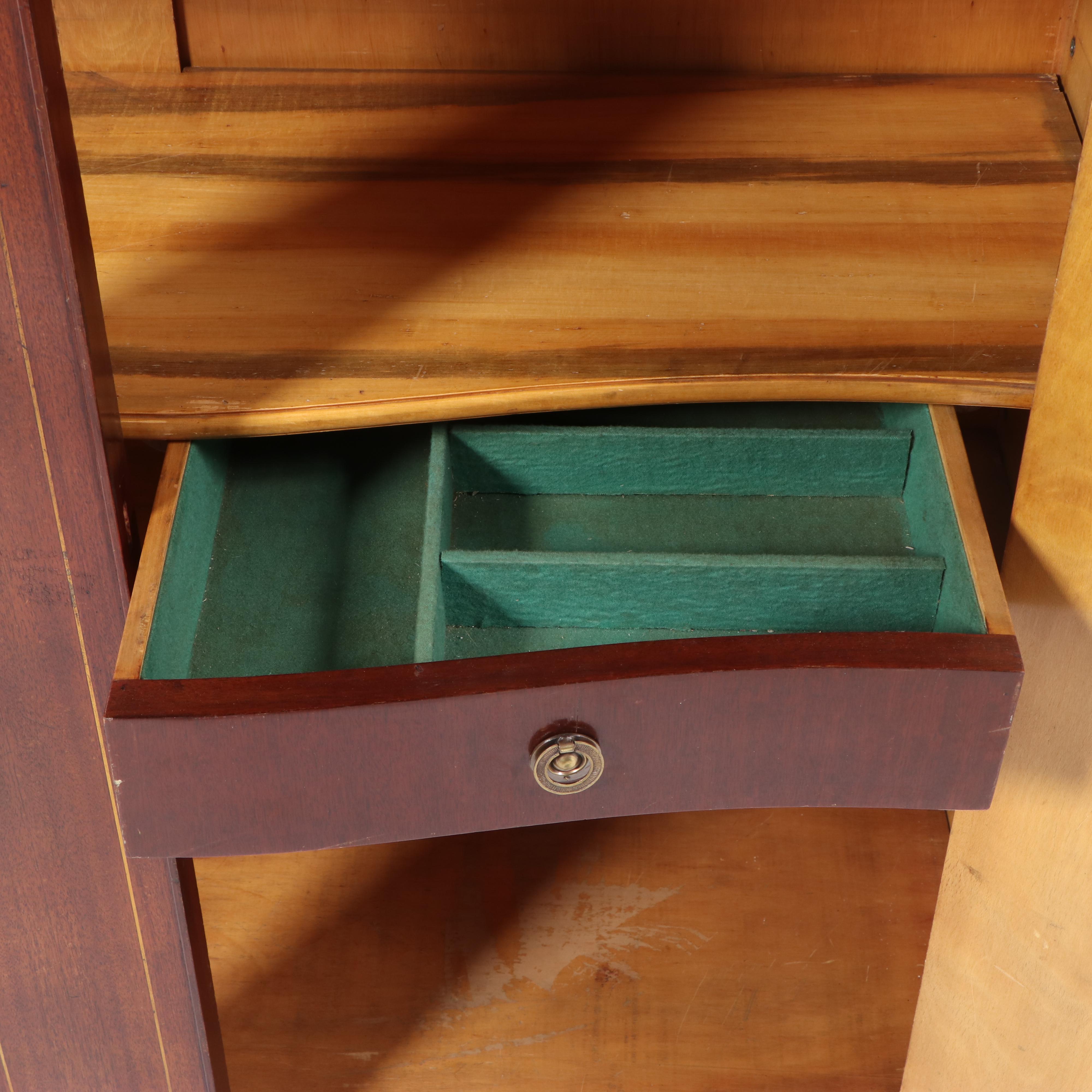 Edwardian Mahogany, Brass-Strung, and Marble Top Serpentine Side Cabinet