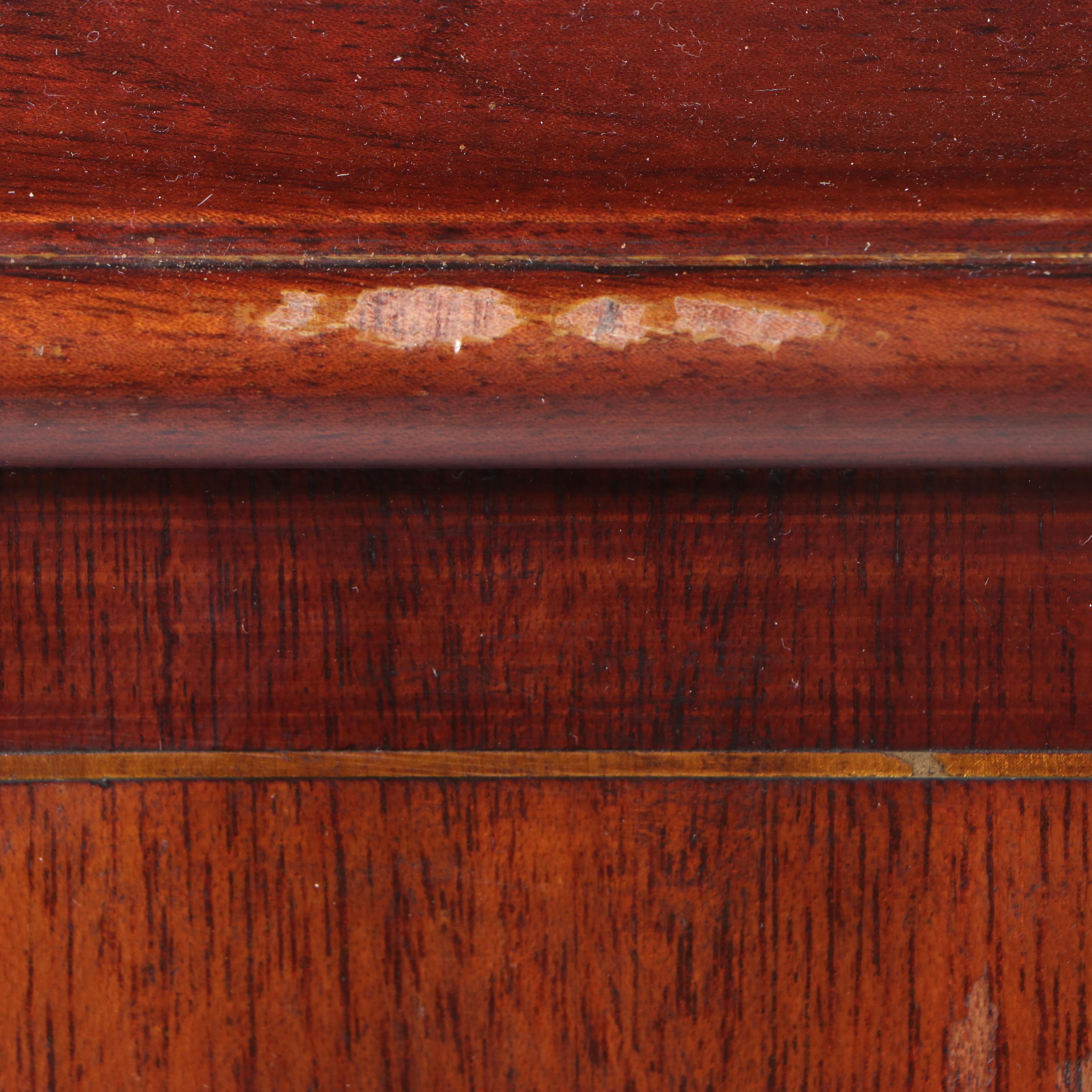 Edwardian Mahogany, Brass-Strung, and Marble Top Serpentine Side Cabinet