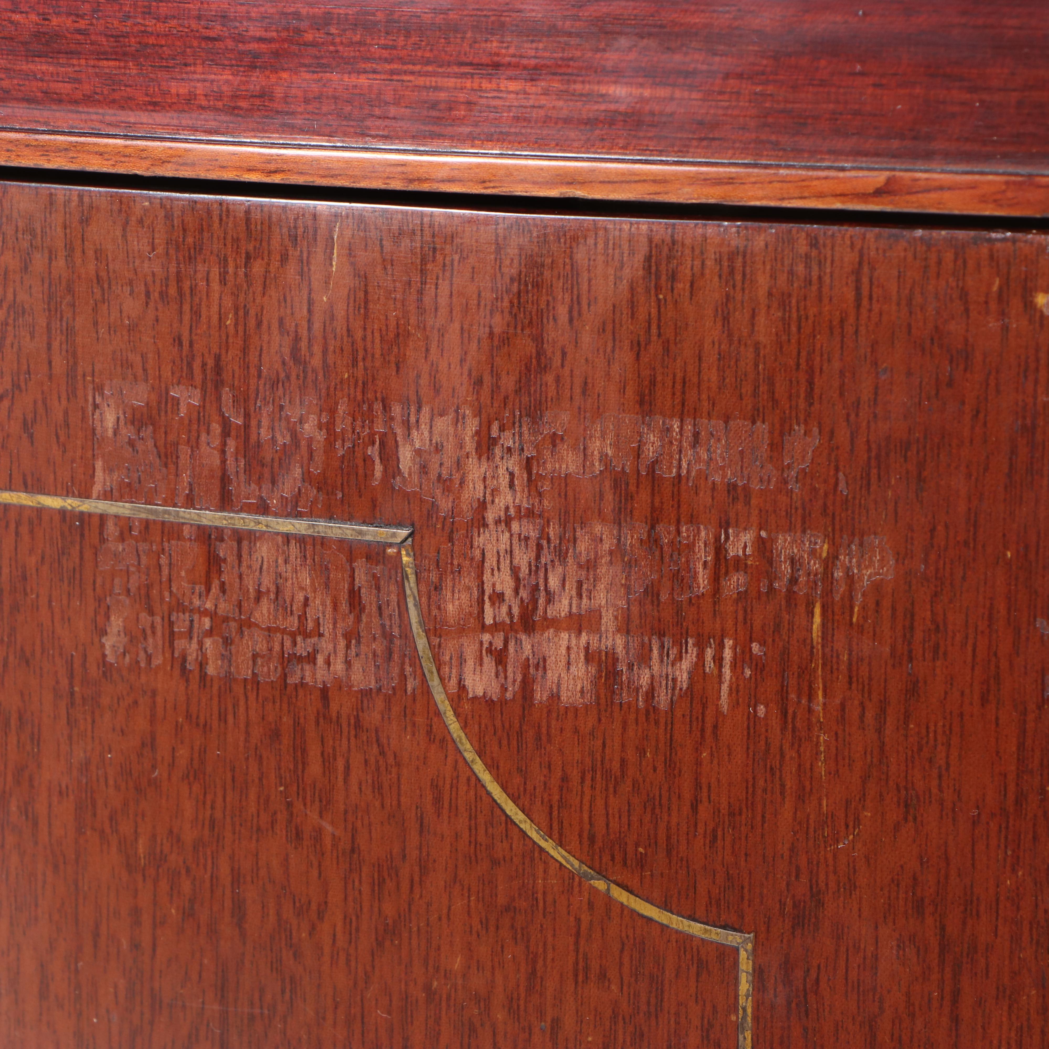 Edwardian Mahogany, Brass-Strung, and Marble Top Serpentine Side Cabinet