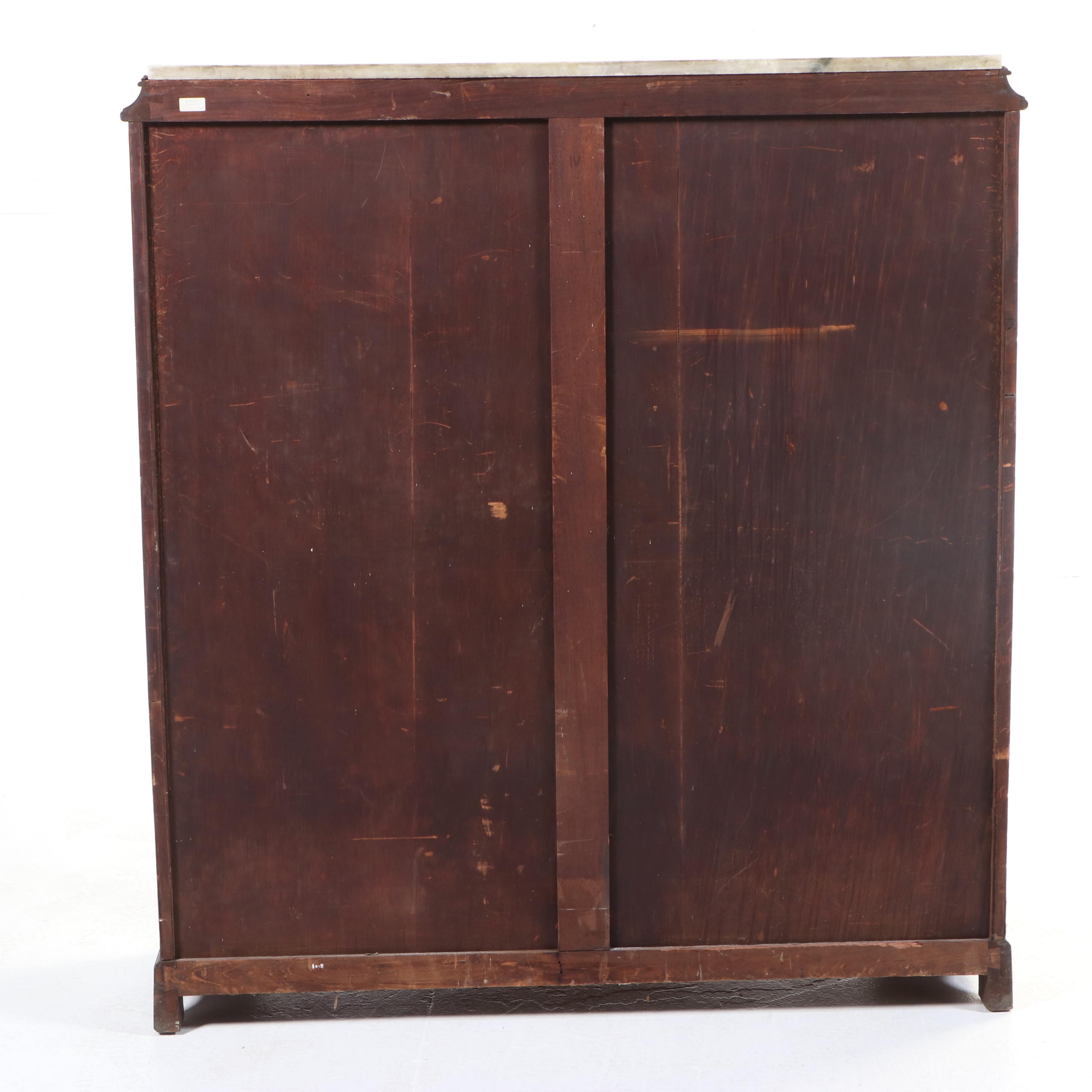 Edwardian Mahogany, Brass-Strung, and Marble Top Serpentine Side Cabinet