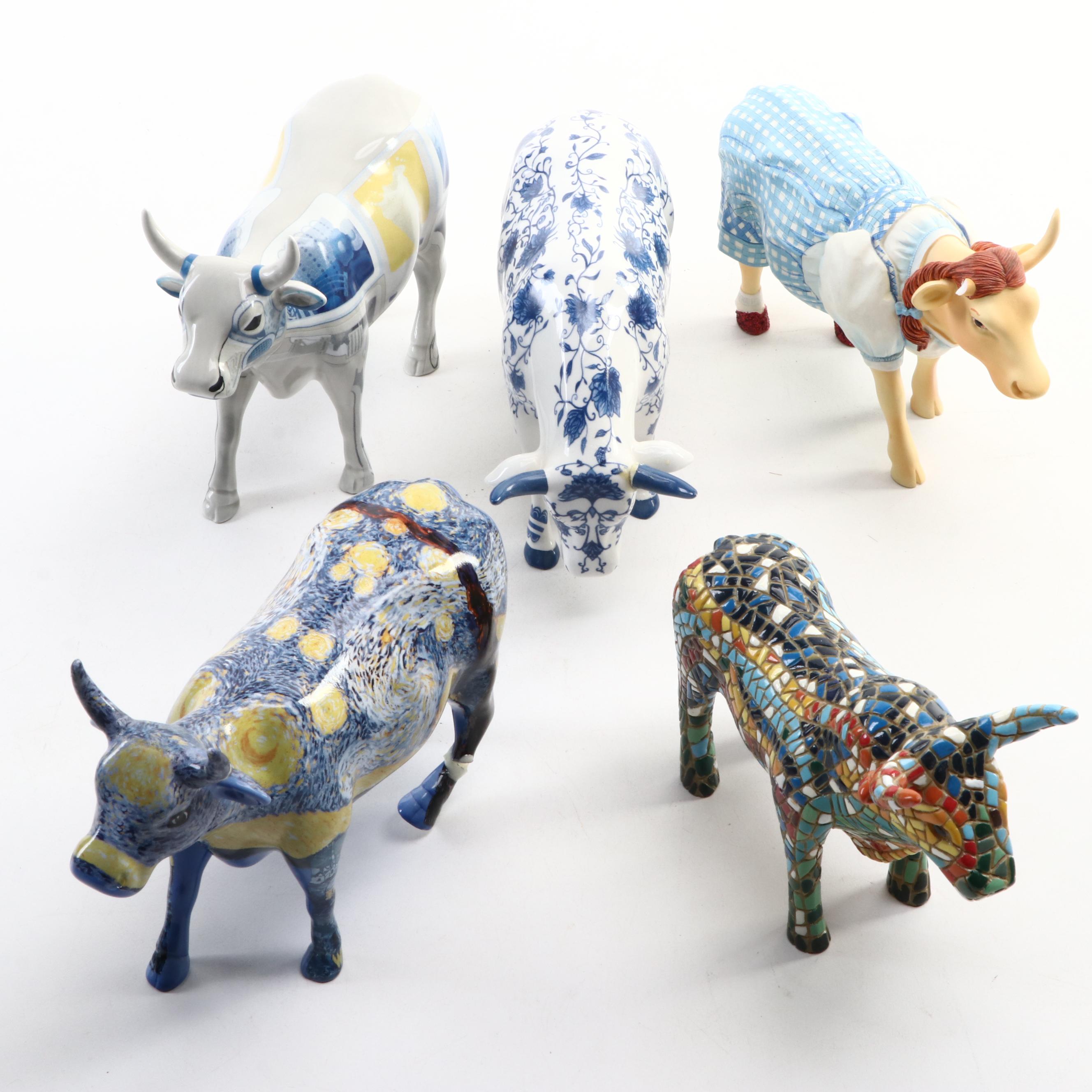 CowParade Cast Resin Figurines with Mosaic Ceramic Bull Figurine