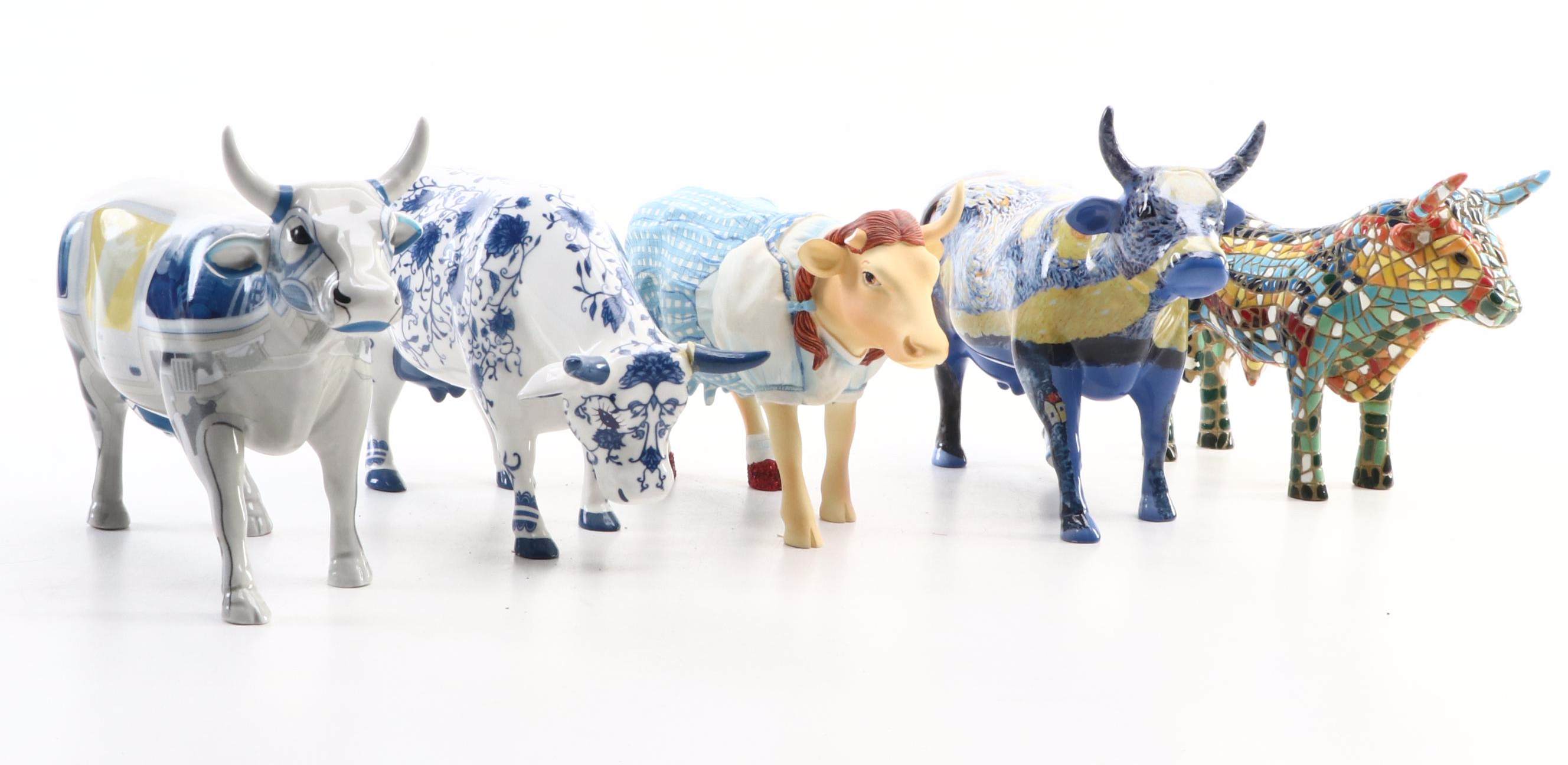 CowParade Cast Resin Figurines with Mosaic Ceramic Bull Figurine