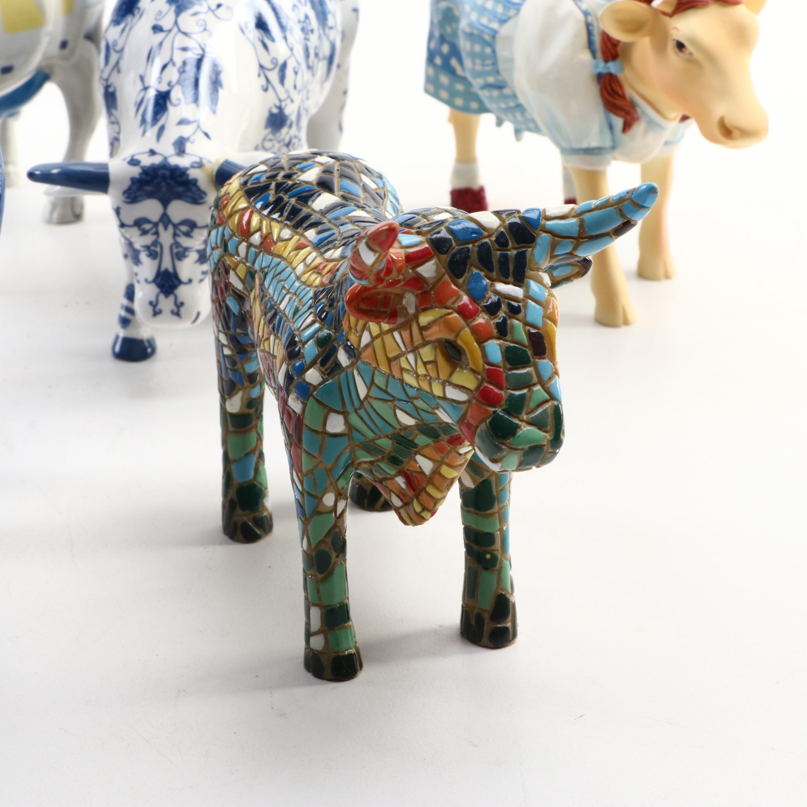 CowParade Cast Resin Figurines with Mosaic Ceramic Bull Figurine