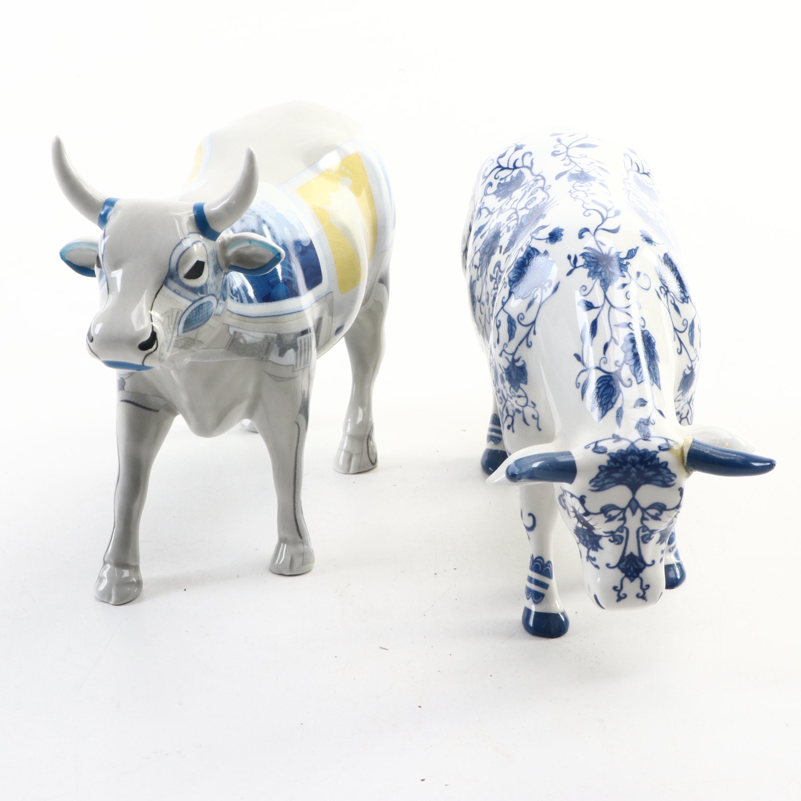 CowParade Cast Resin Figurines with Mosaic Ceramic Bull Figurine
