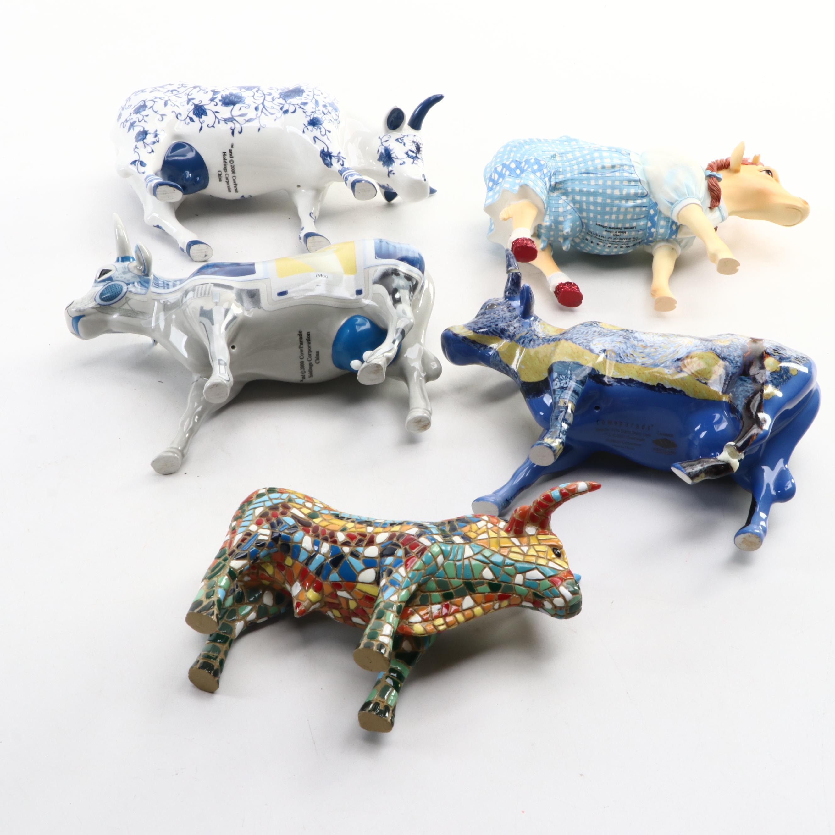 CowParade Cast Resin Figurines with Mosaic Ceramic Bull Figurine