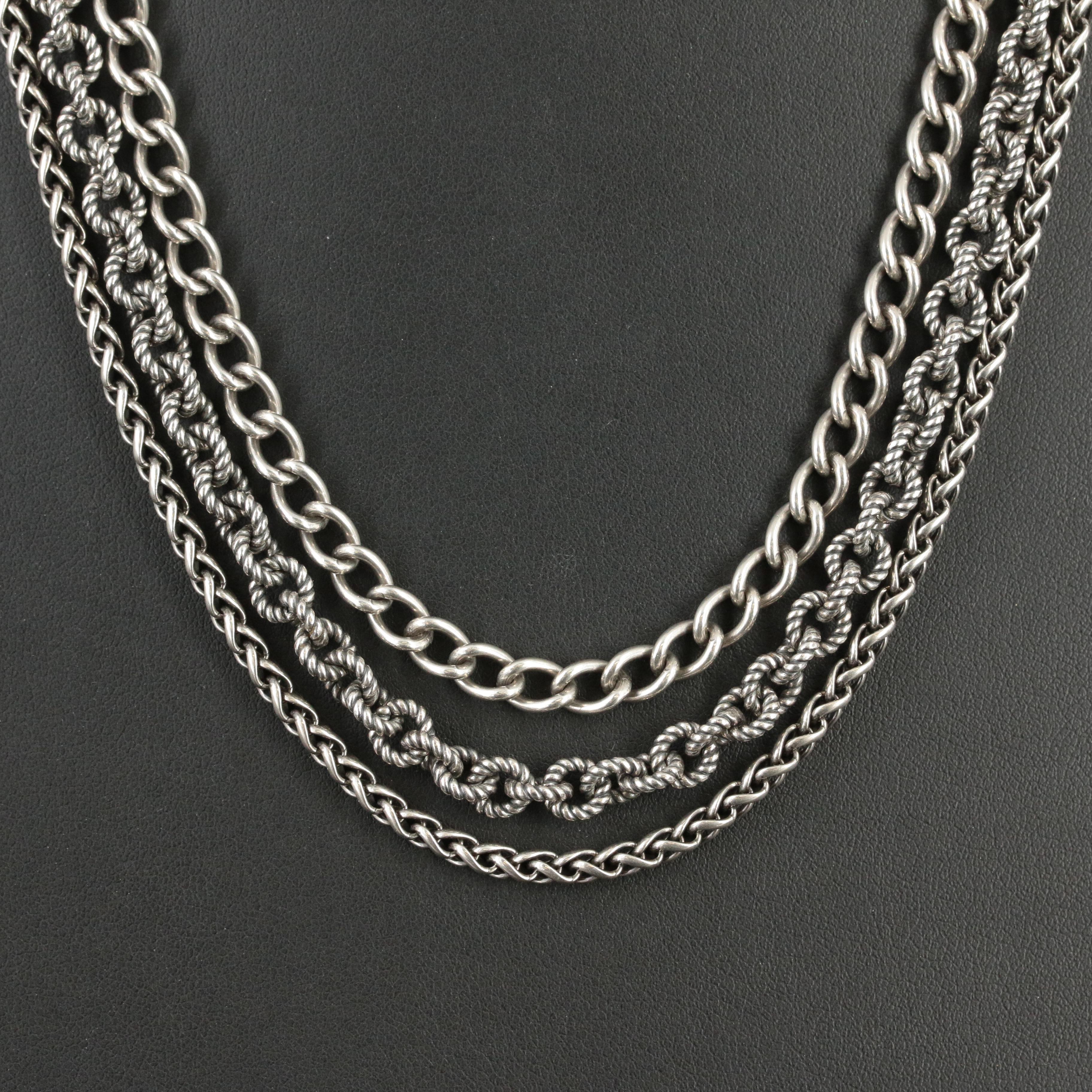 David Yurman Sterling Triple Strand Long Necklace