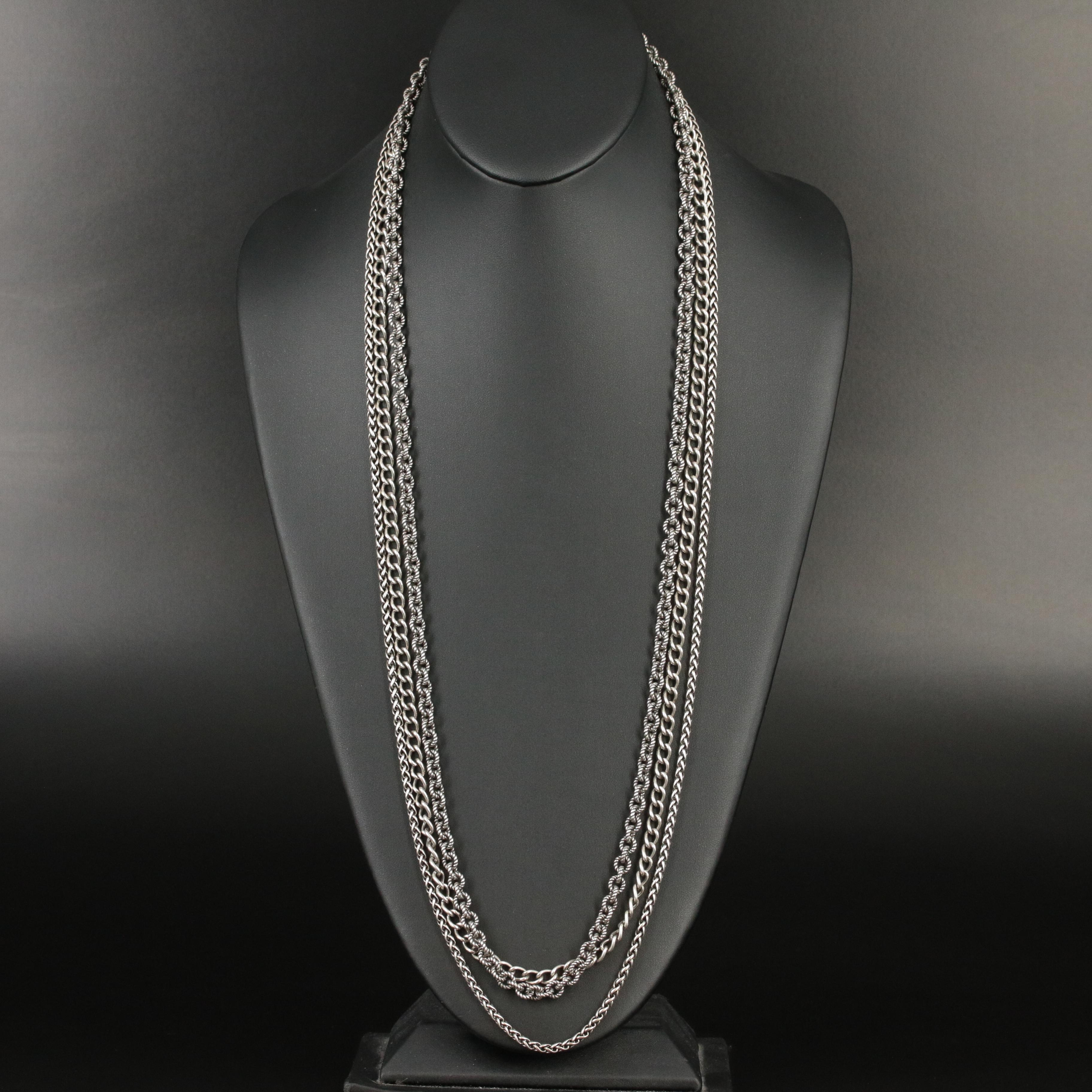 David Yurman Sterling Triple Strand Long Necklace