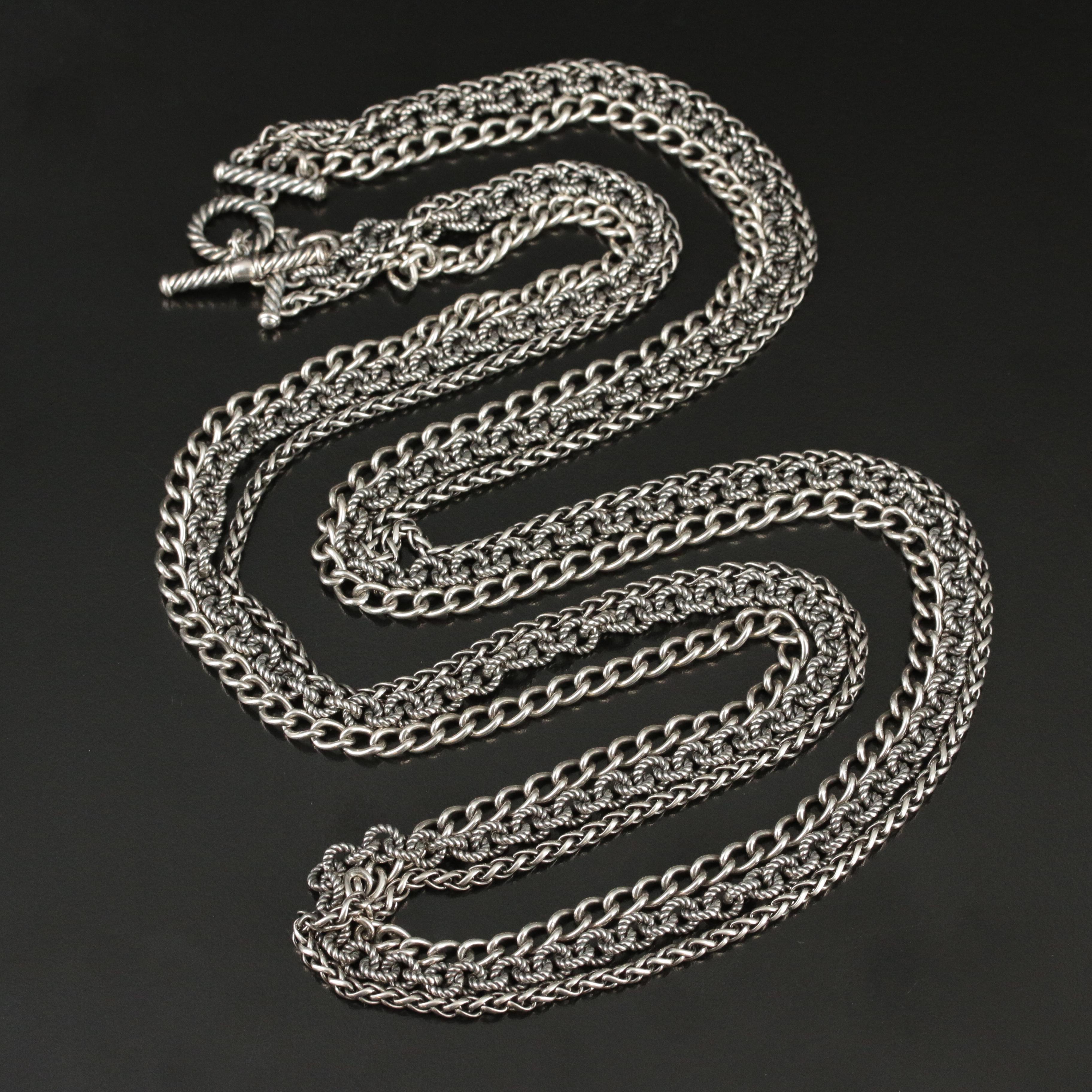 David Yurman Sterling Triple Strand Long Necklace