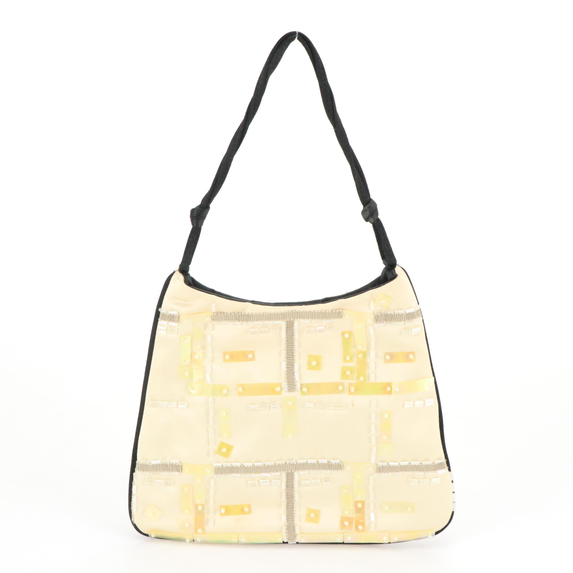 Prada Bead Embellished Ivory Satin Mini Evening Handbag