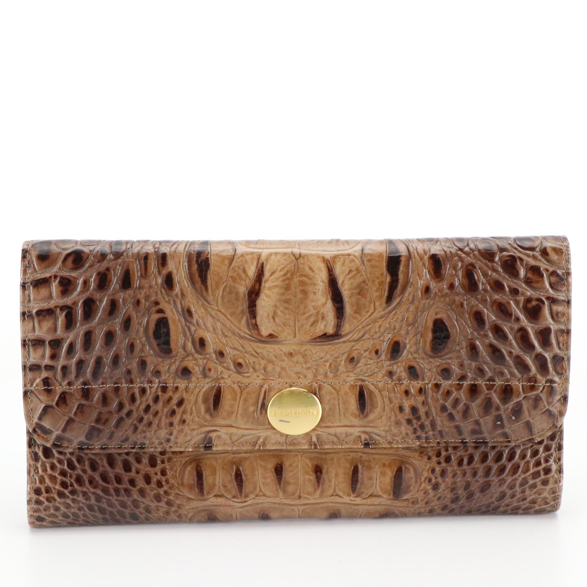 Brahmin Taupe Brown Alligator Leather Trifold Checkbook Wallet and Cover