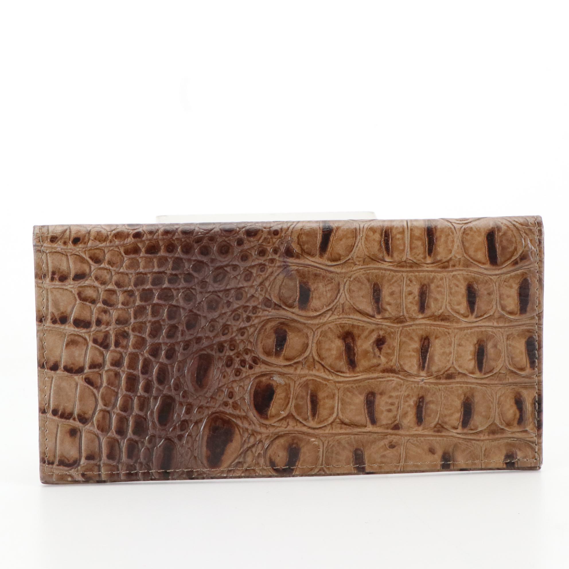 Brahmin Taupe Brown Alligator Leather Trifold Checkbook Wallet and Cover