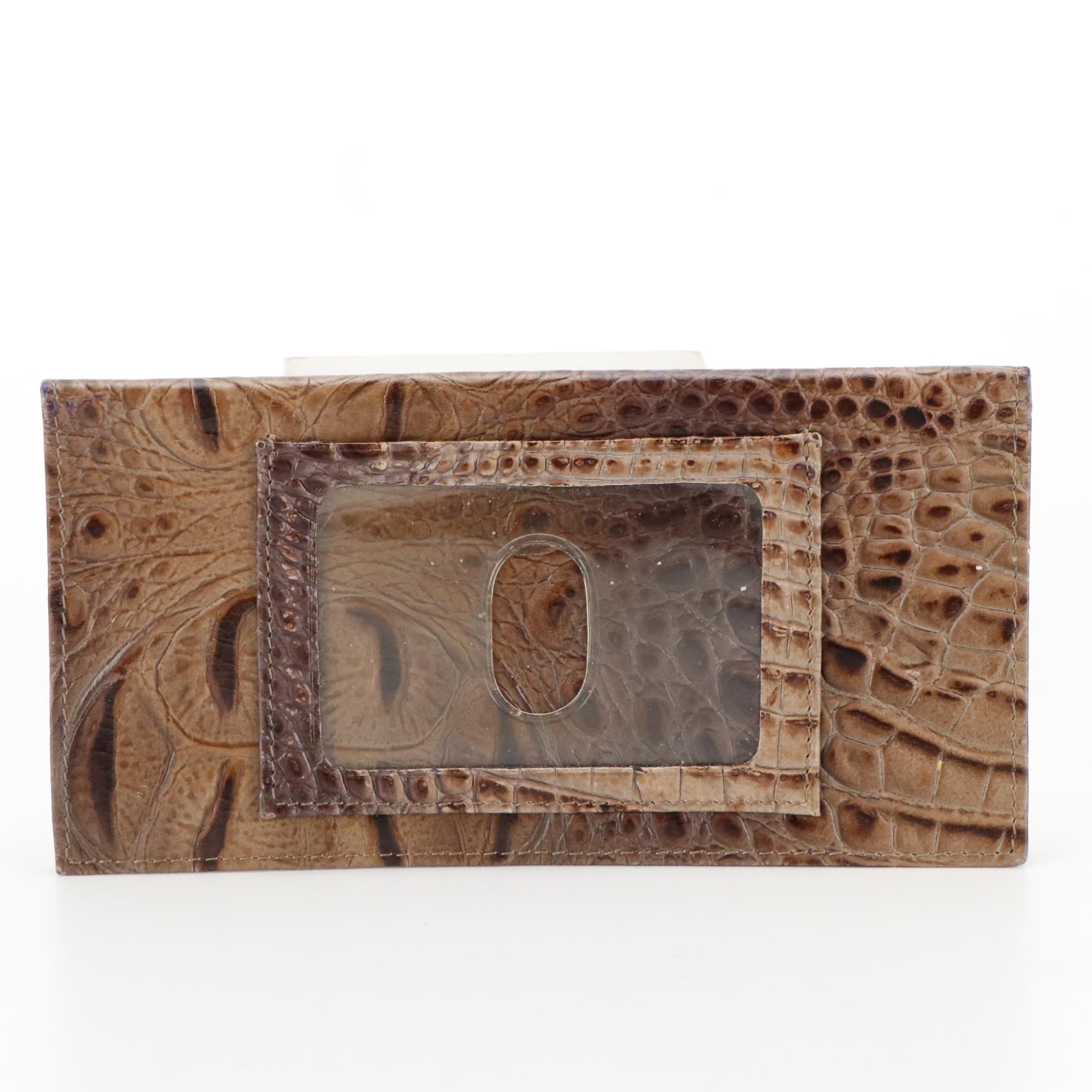 Brahmin Taupe Brown Alligator Leather Trifold Checkbook Wallet and Cover