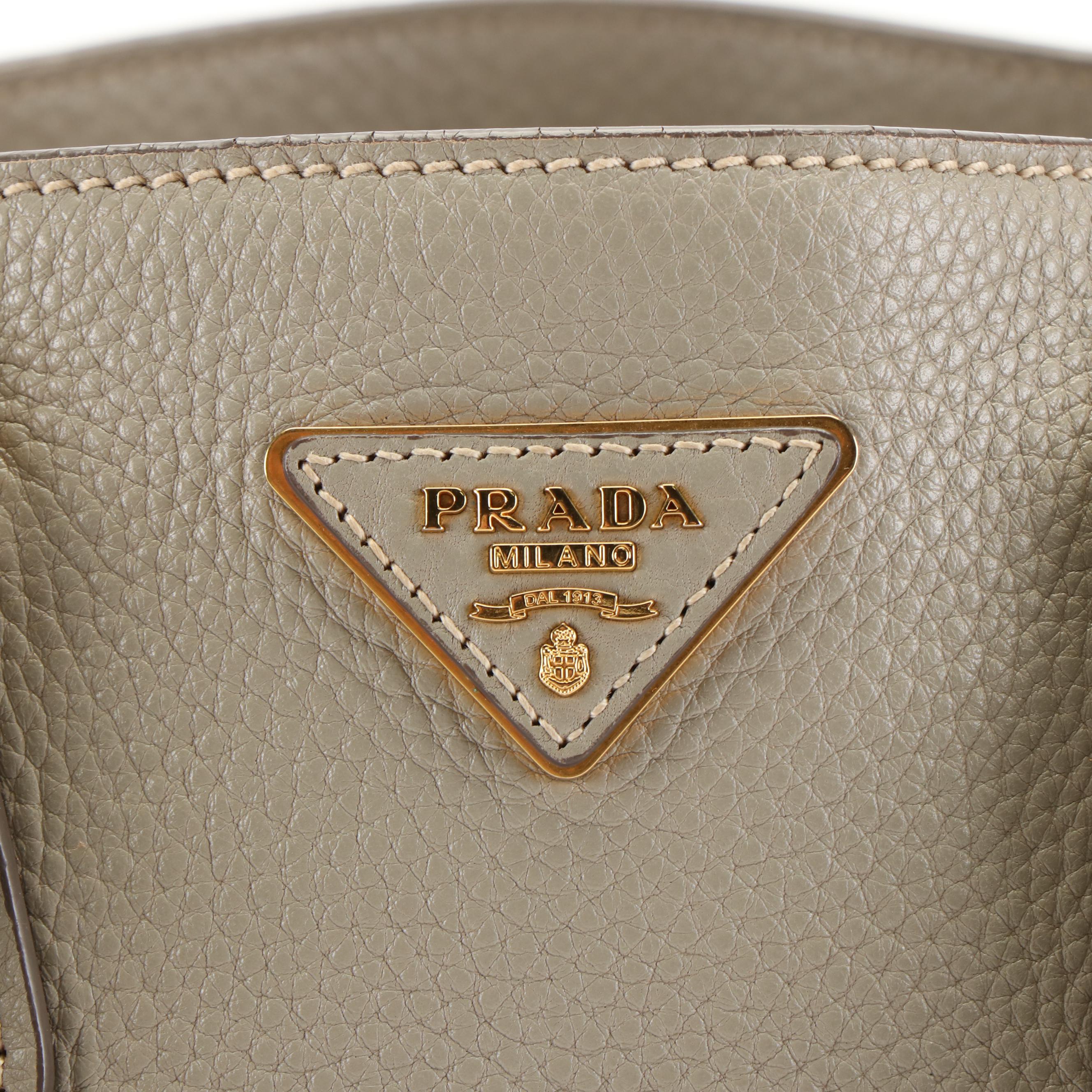 Prada Tote Bag in Taupe Vitello Daino Leather