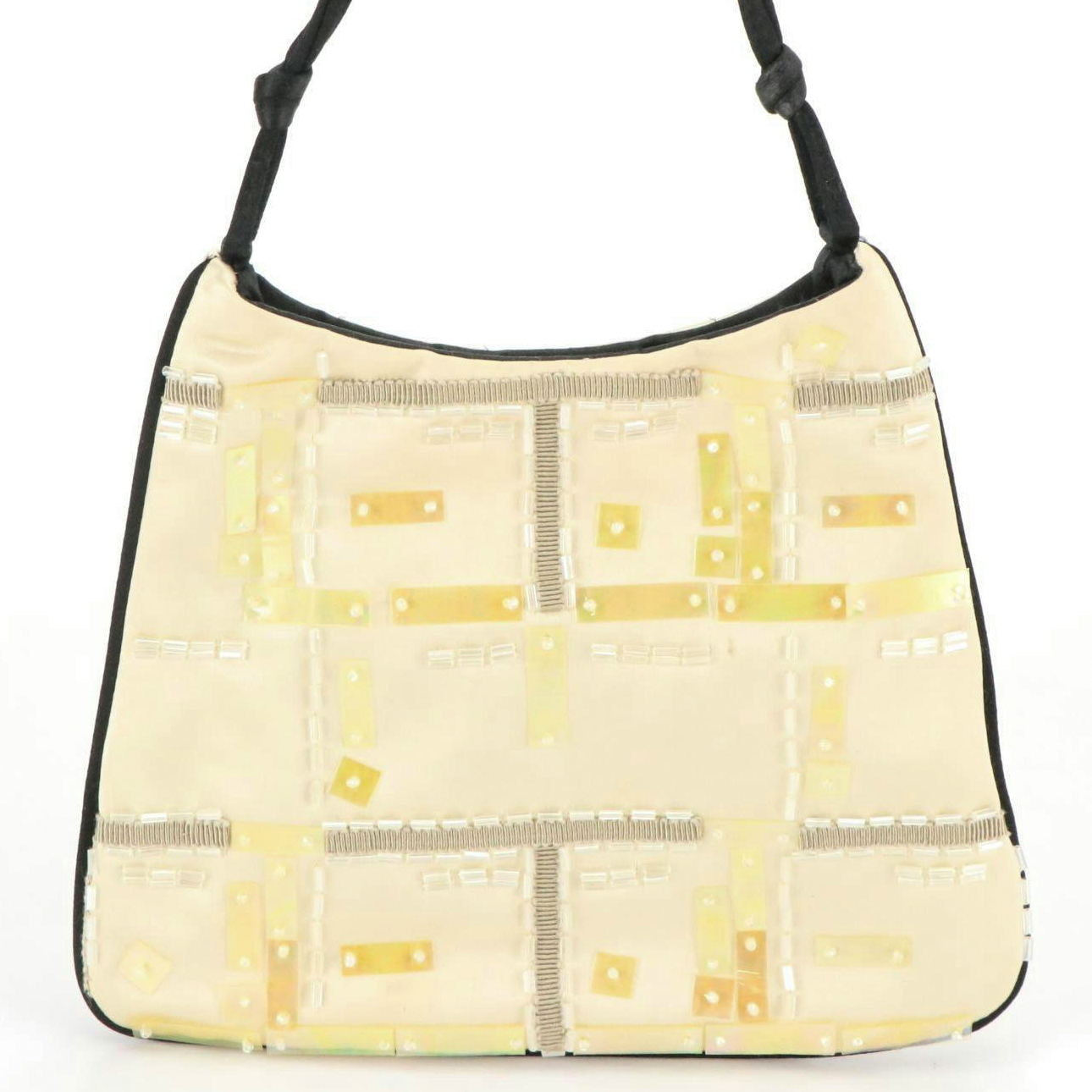 Prada Bead Embellished Ivory Satin Mini Evening Handbag