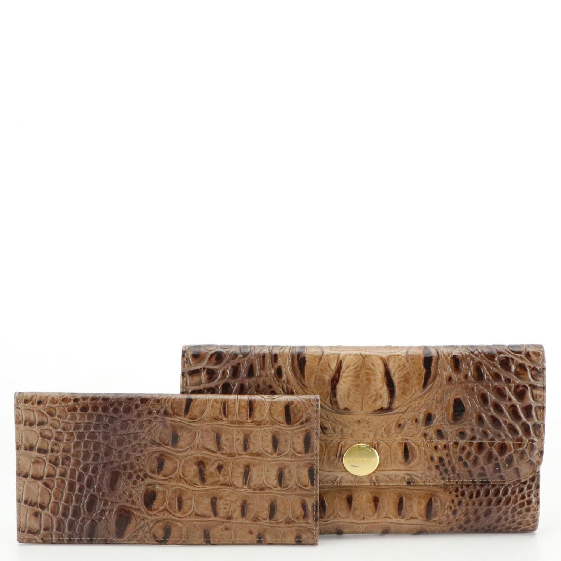 Brahmin Taupe Brown Alligator Leather Trifold Checkbook Wallet and Cover