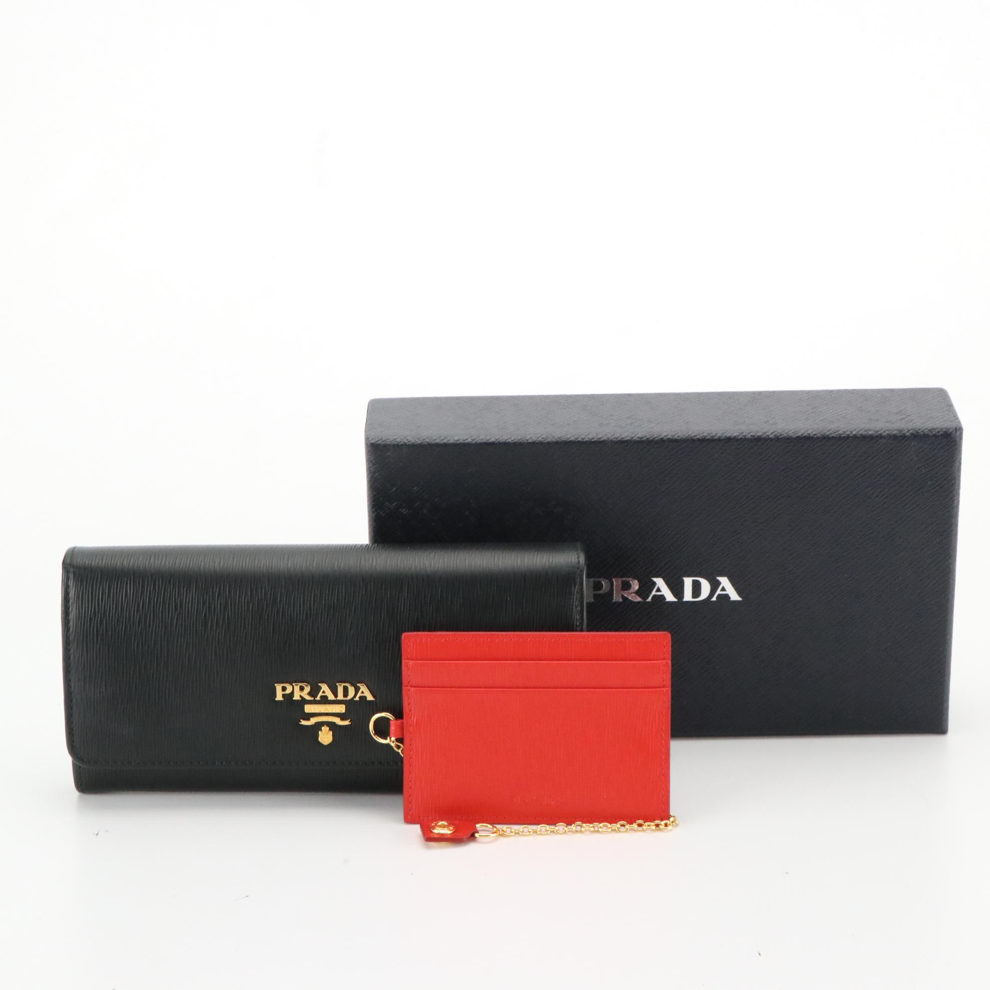 Prada Black Lacca Vitello Move Leather Continental Wallet in Box