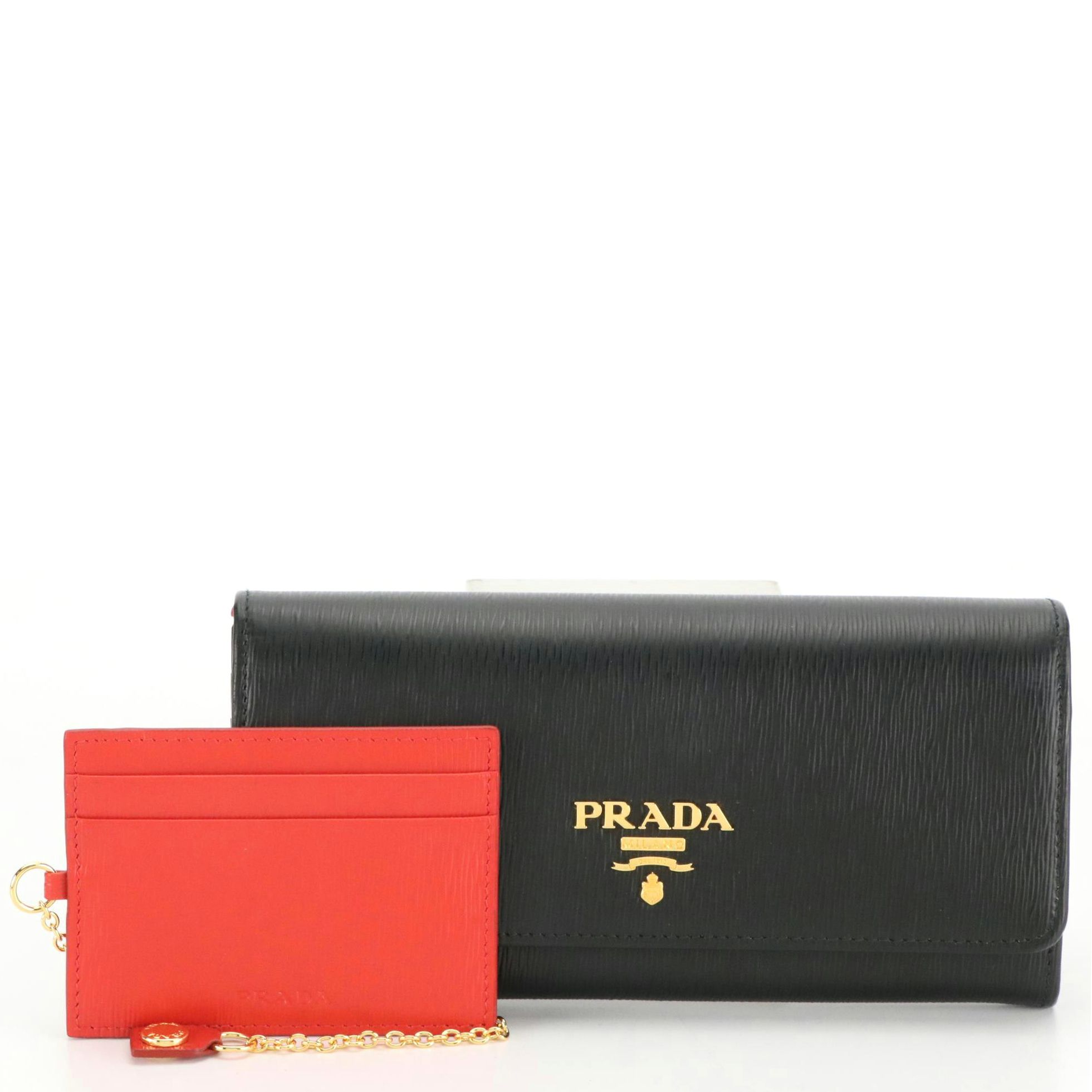 Prada Black Lacca Vitello Move Leather Continental Wallet in Box