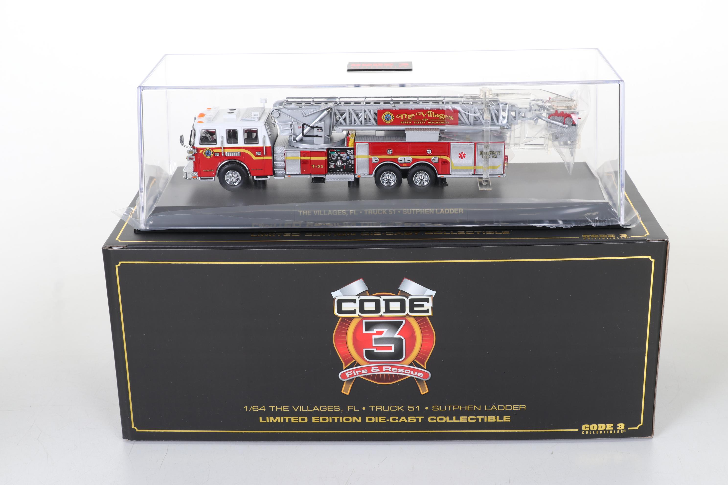 Four Code 3 Limited Edition Die Cast 1/64 Scale Fire Trucks, 21st Century