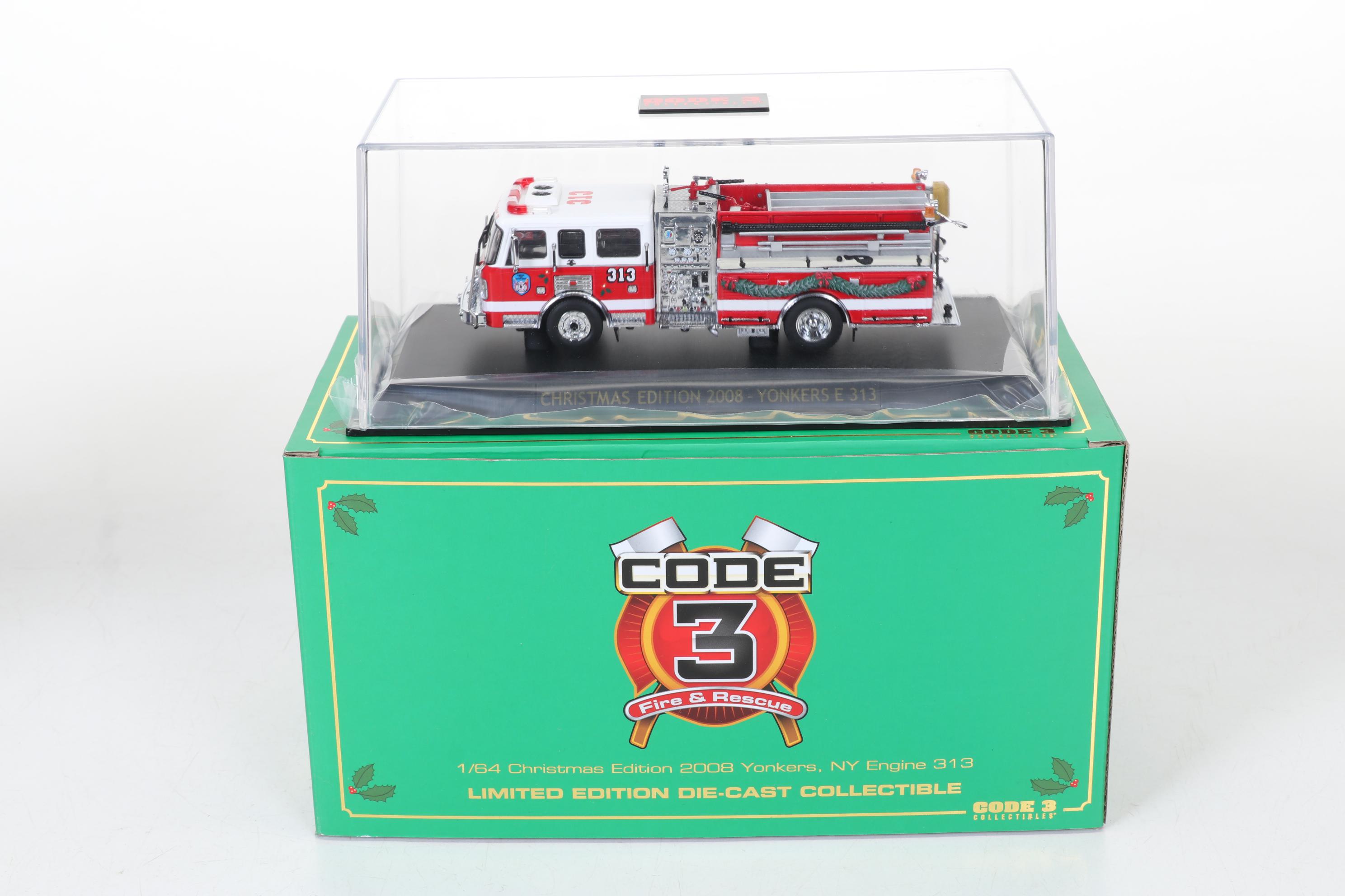 Four Code 3 Limited Edition Die Cast 1/64 Scale Fire Trucks, 21st Century