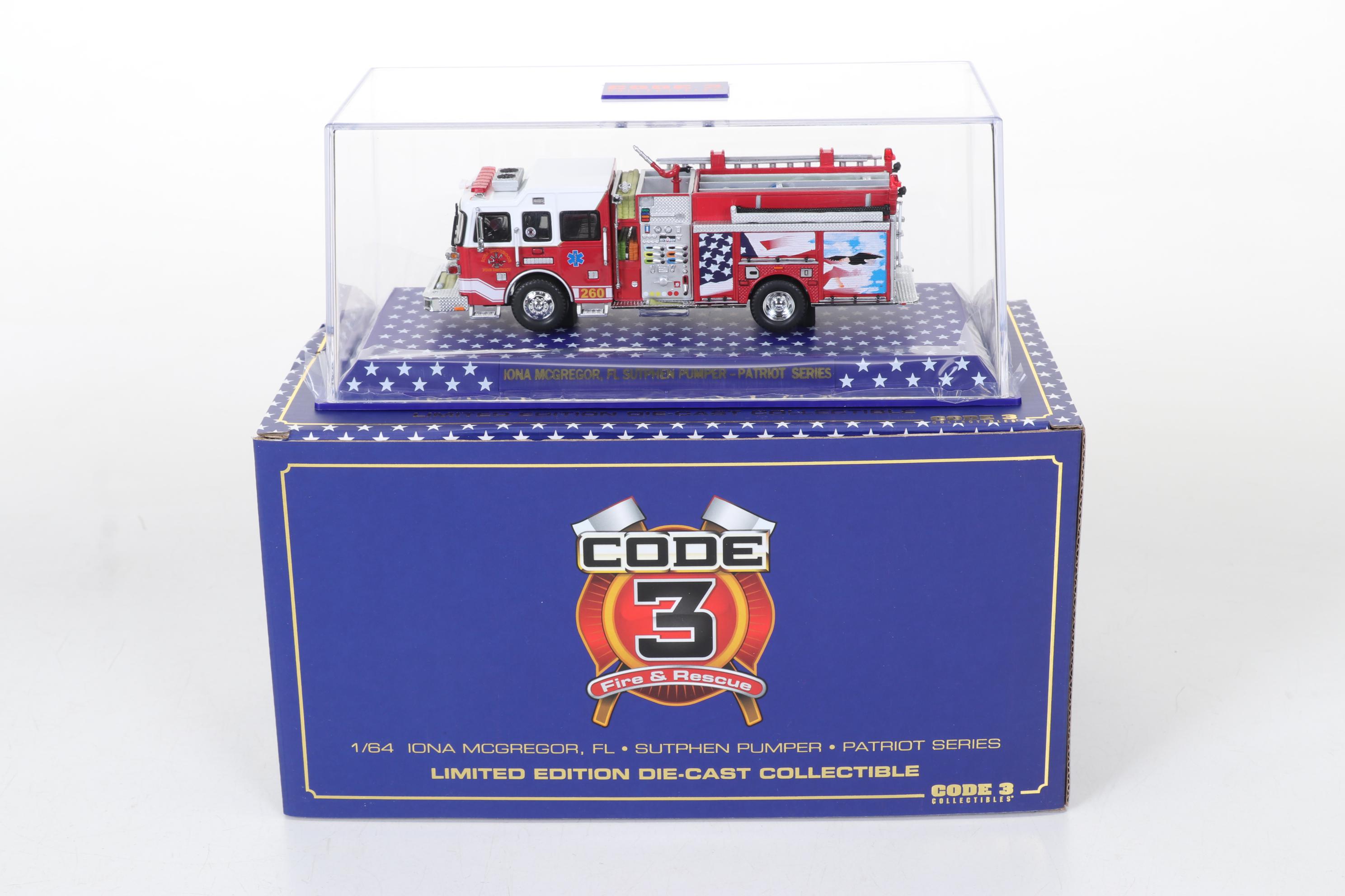 Four Code 3 Limited Edition Die Cast 1/64 Scale Fire Trucks, 21st Century