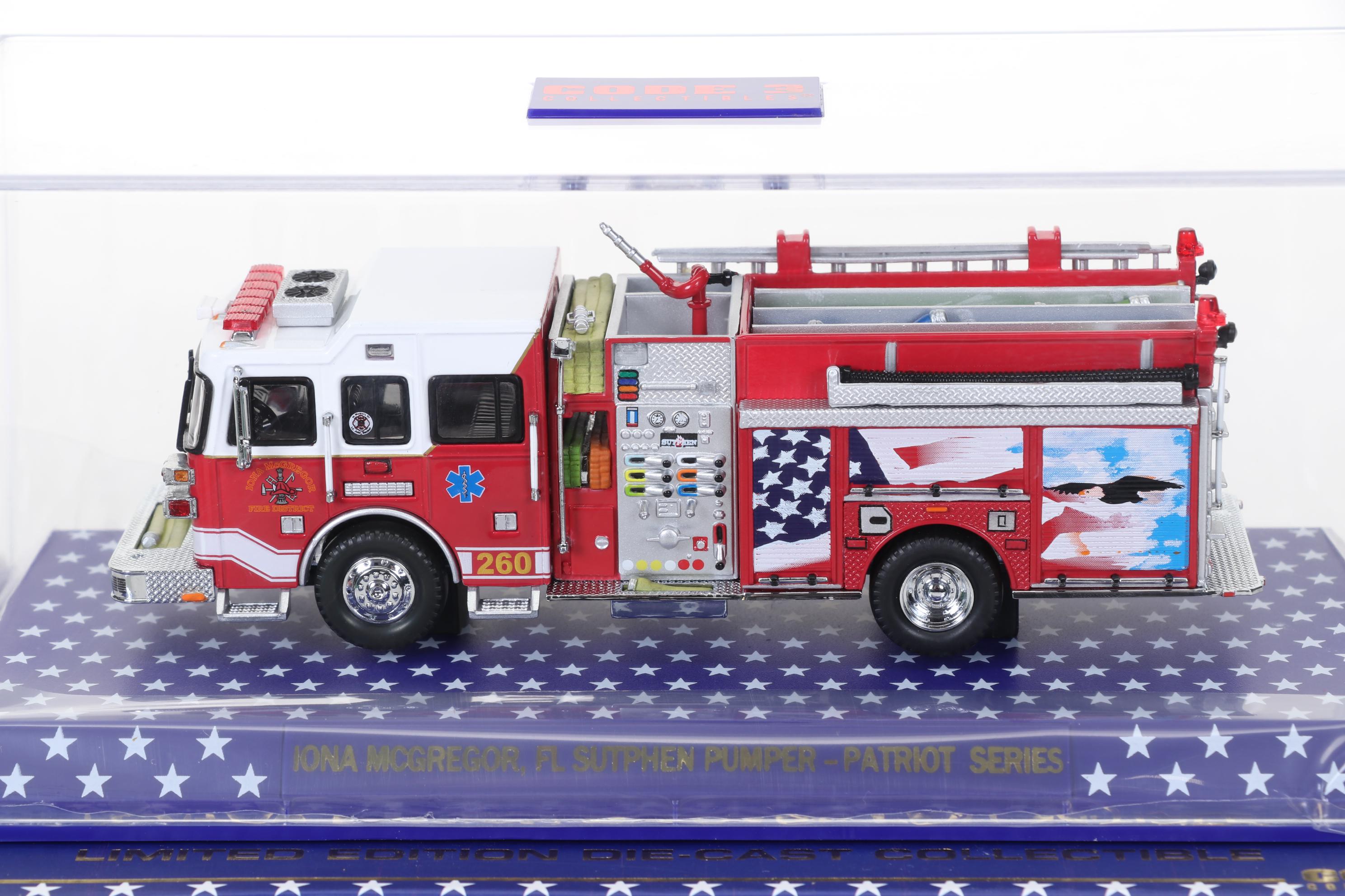 Four Code 3 Limited Edition Die Cast 1/64 Scale Fire Trucks, 21st Century