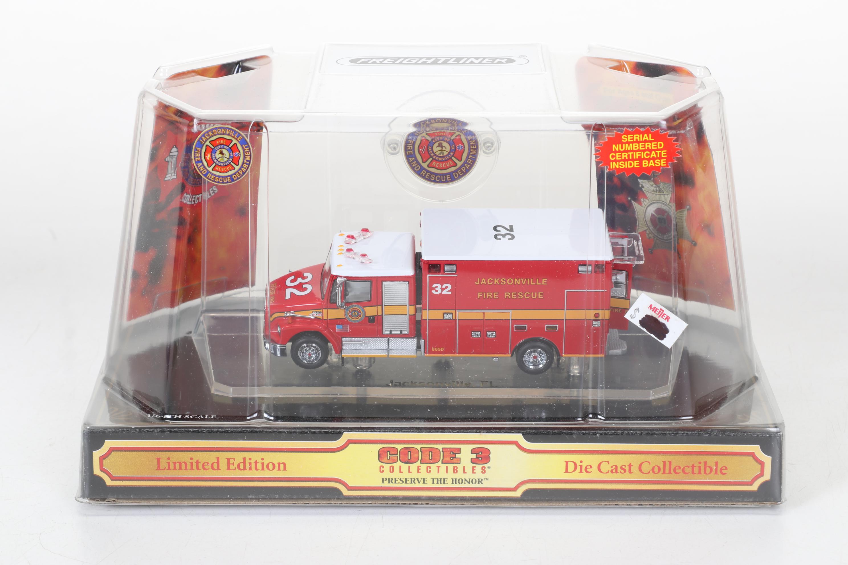 Four Code 3 Limited Edition Die Cast 1/64 Scale Fire Trucks, 21st Century