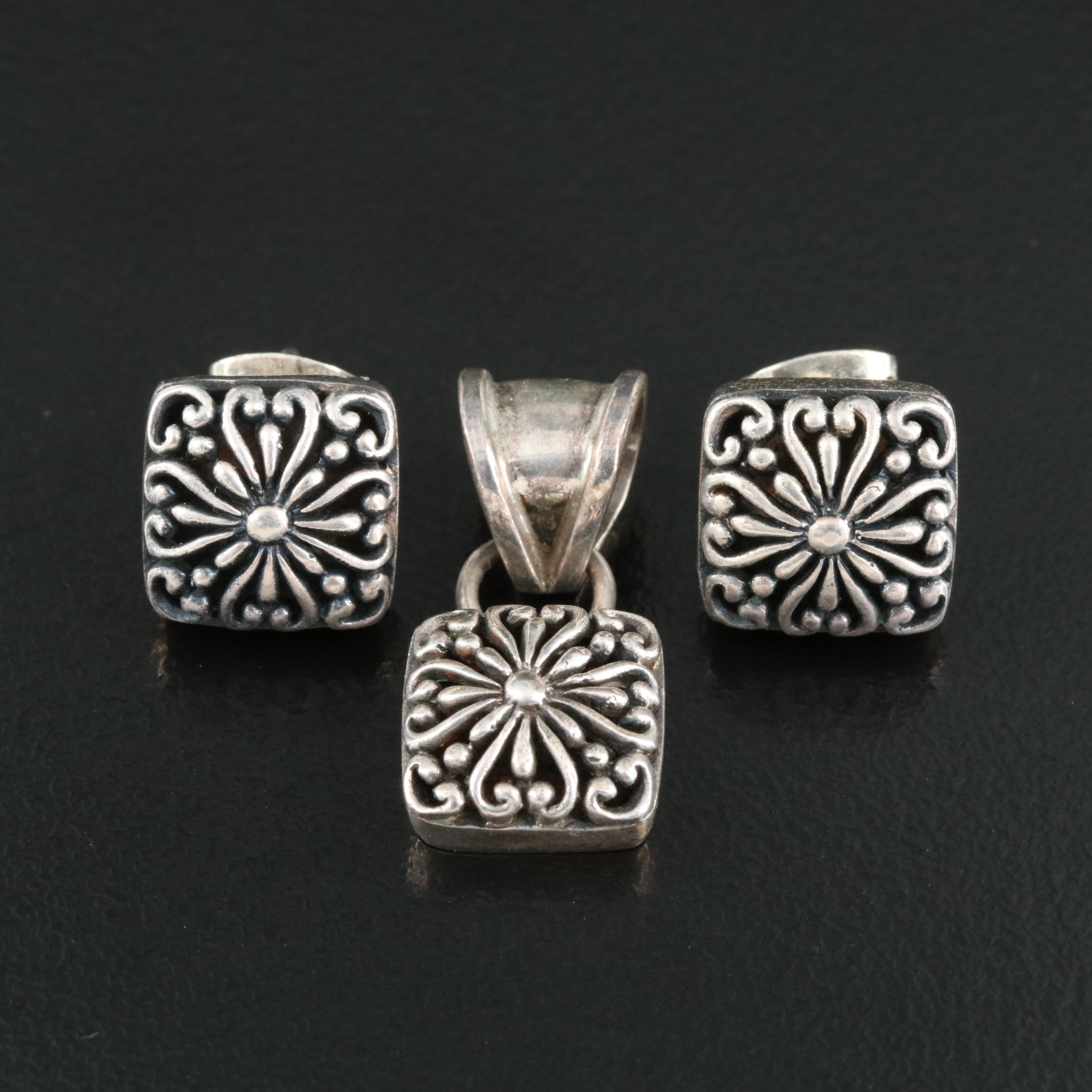 Sarda Sterling Floral Earrings and Pendant Set