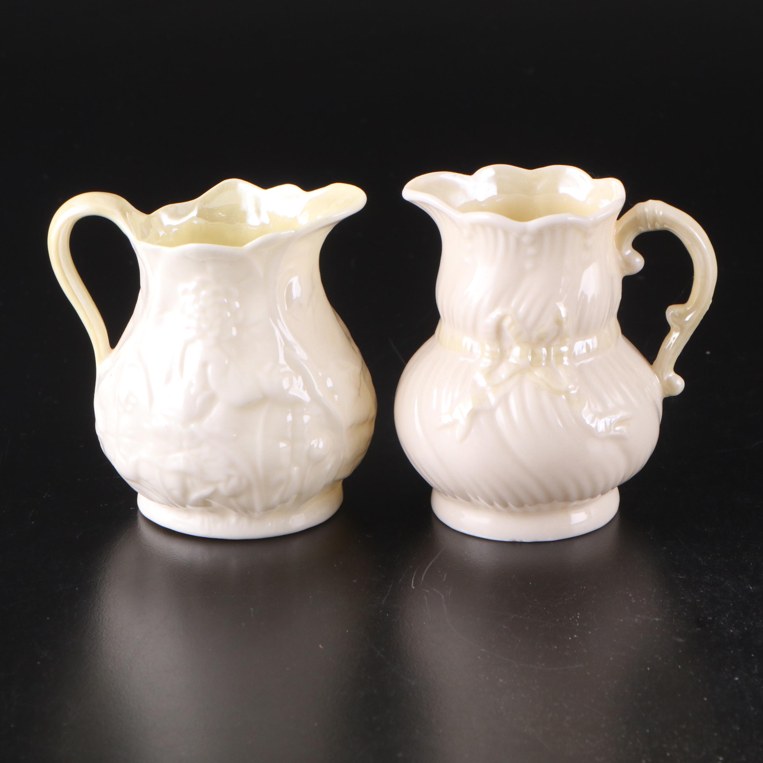 Belleek "Louts" and "Ribbon" Cream and Sugar Sets with Other Porcelain