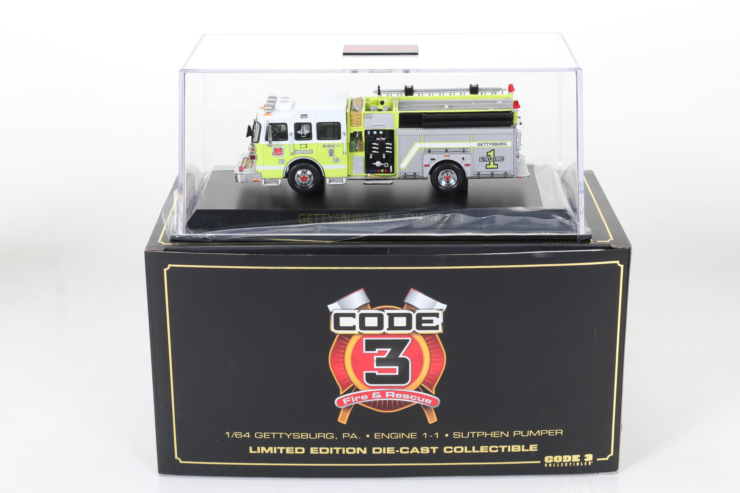 Six Code 3 Limited Edition Die Cast 1/64 Scale Fire Trucks, 21st Century