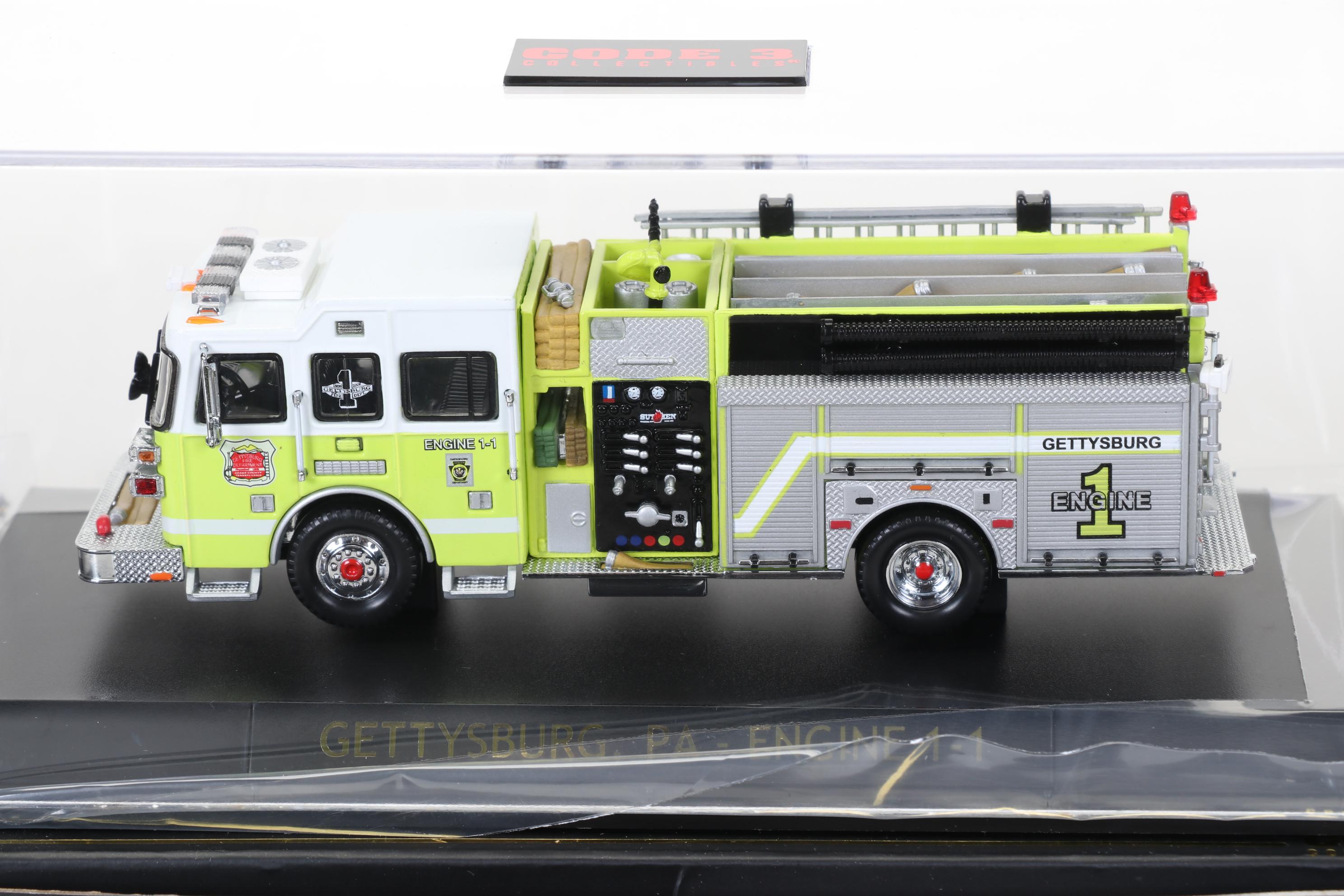 Six Code 3 Limited Edition Die Cast 1/64 Scale Fire Trucks, 21st Century