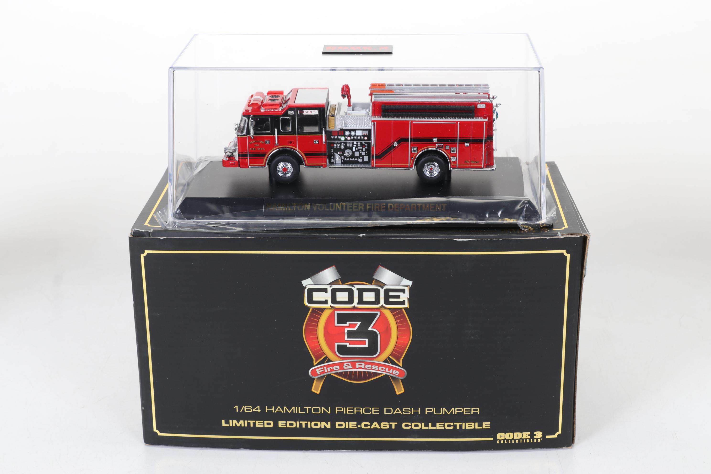 Six Code 3 Limited Edition Die Cast 1/64 Scale Fire Trucks, 21st Century