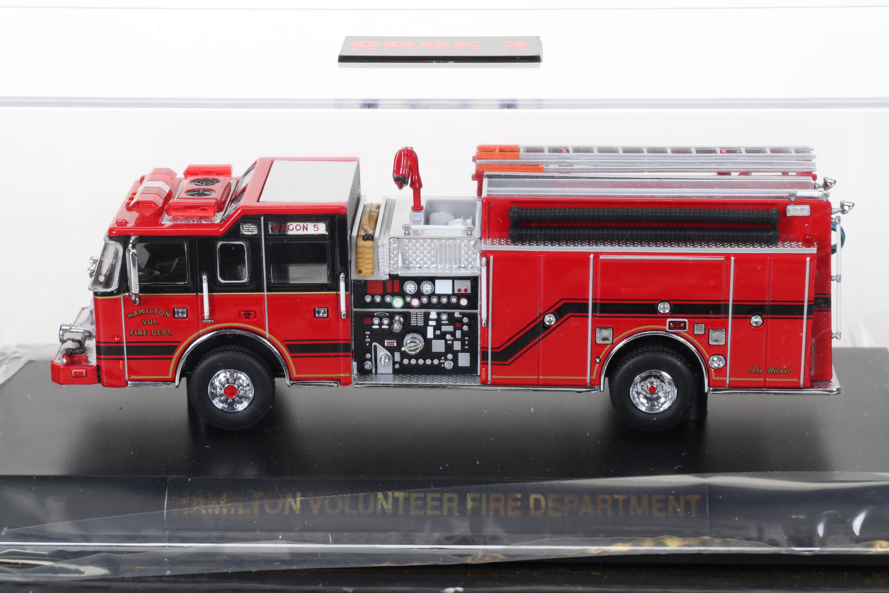 Six Code 3 Limited Edition Die Cast 1/64 Scale Fire Trucks, 21st Century