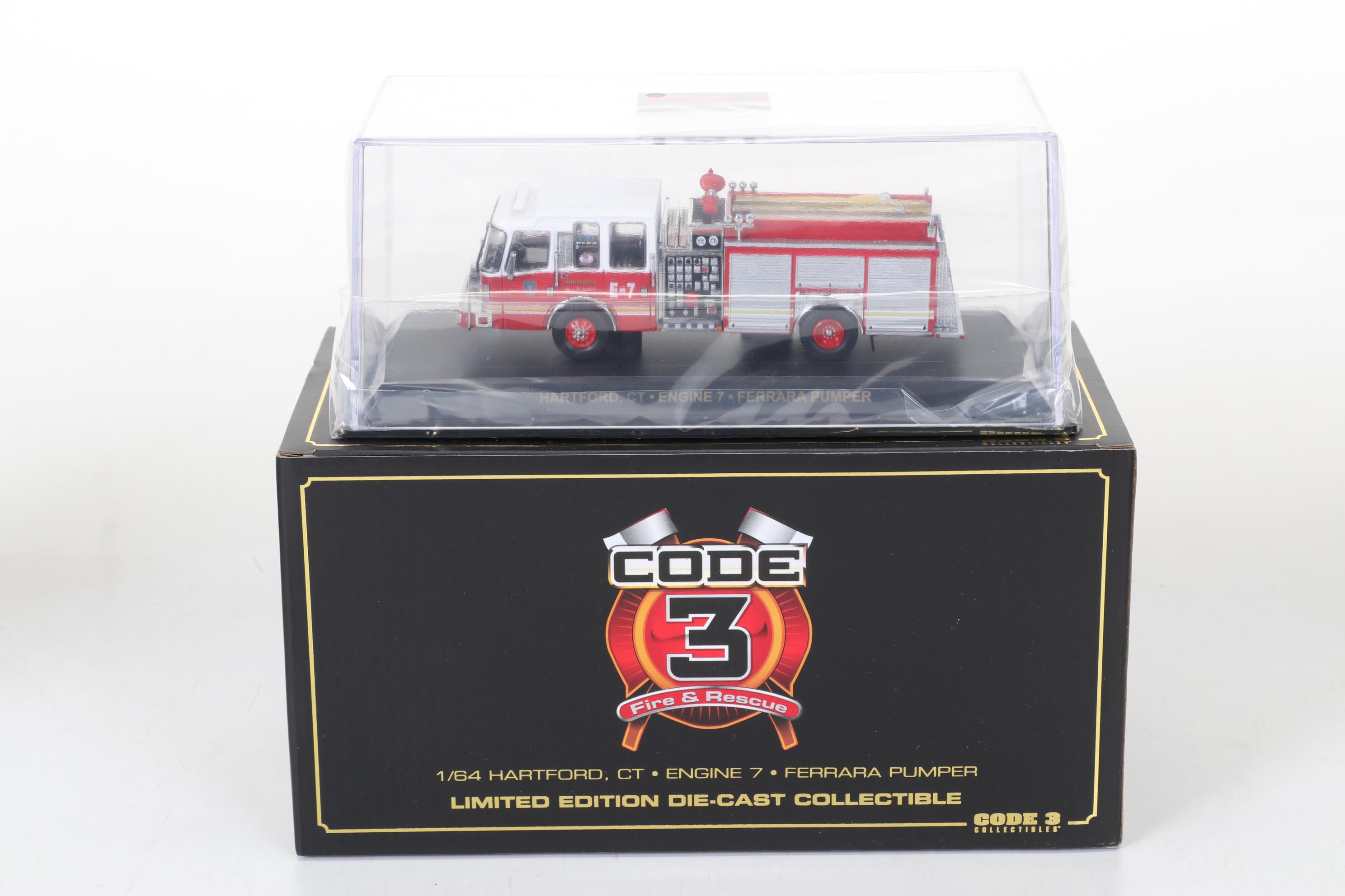 Six Code 3 Limited Edition Die Cast 1/64 Scale Fire Trucks, 21st Century