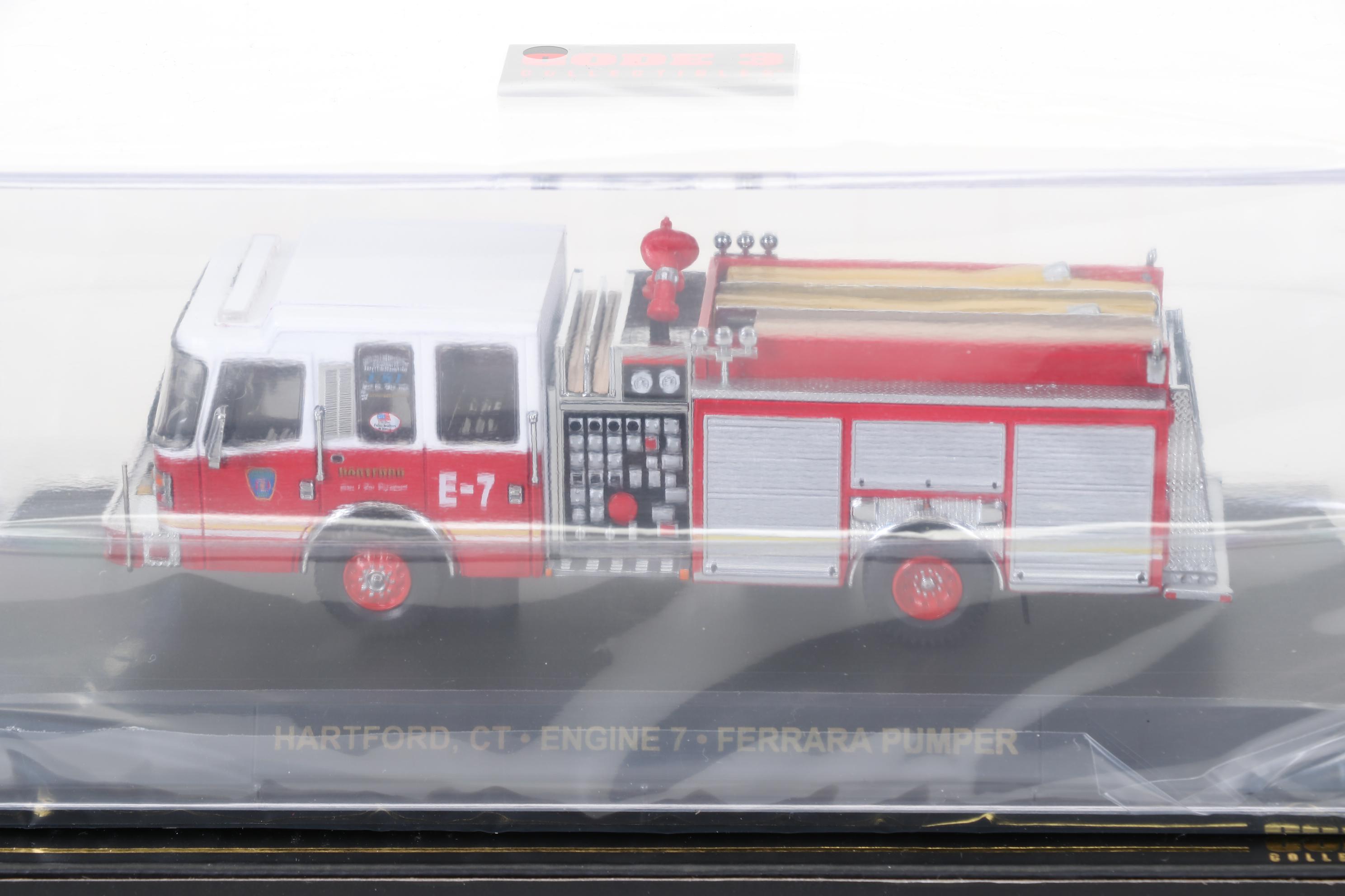 Six Code 3 Limited Edition Die Cast 1/64 Scale Fire Trucks, 21st Century