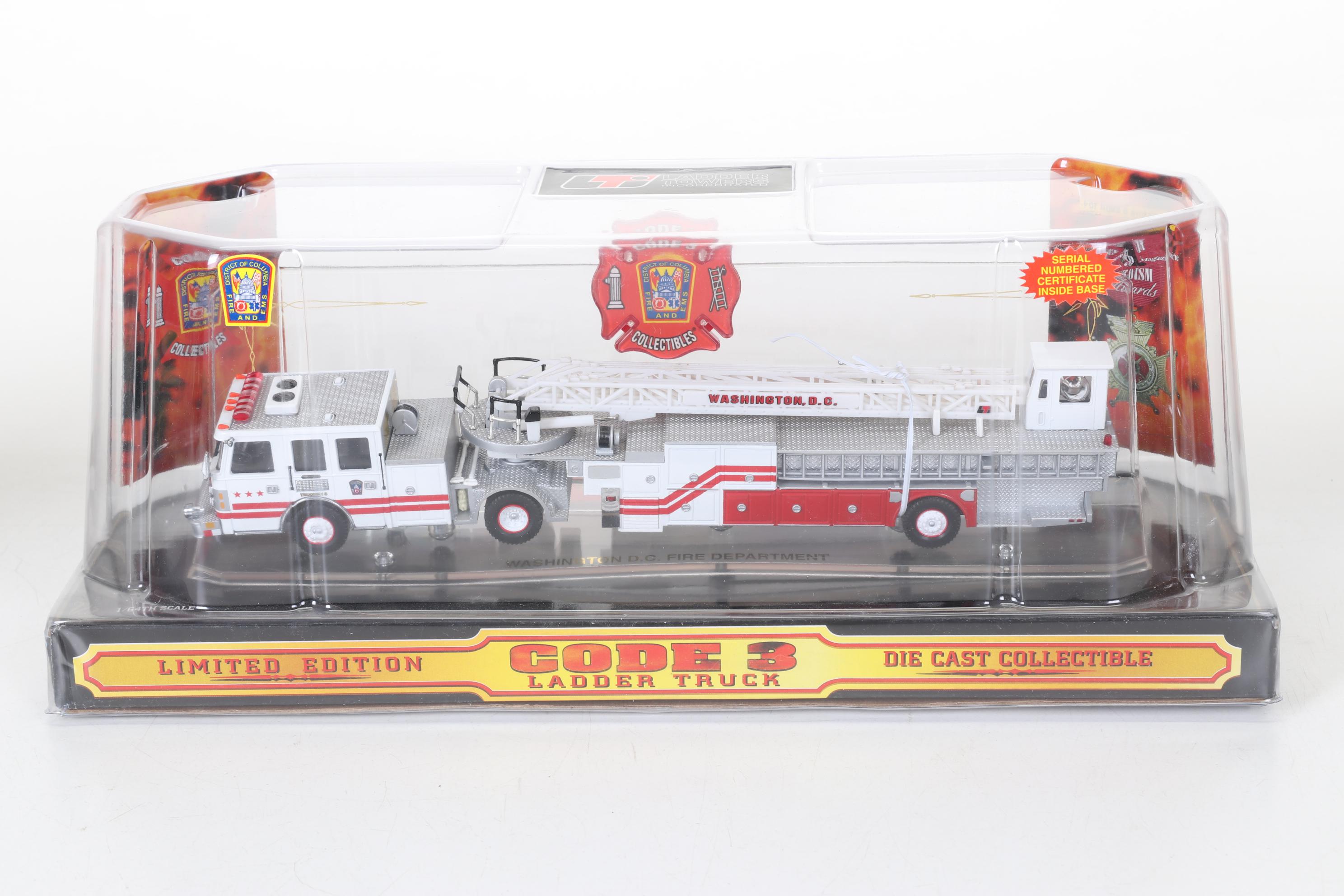 Six Code 3 Limited Edition Die Cast 1/64 Scale Fire Trucks, 21st Century