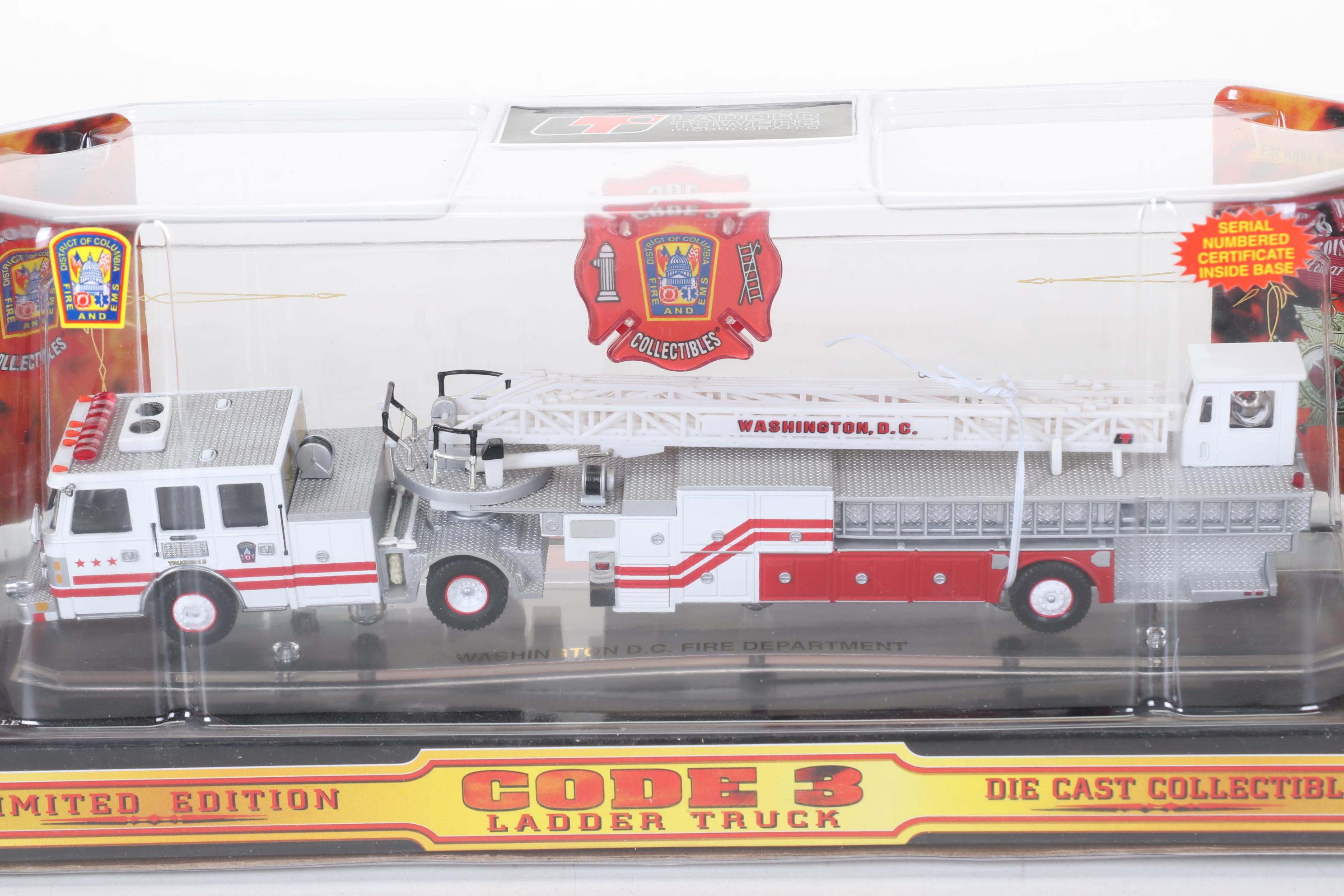Six Code 3 Limited Edition Die Cast 1/64 Scale Fire Trucks, 21st Century